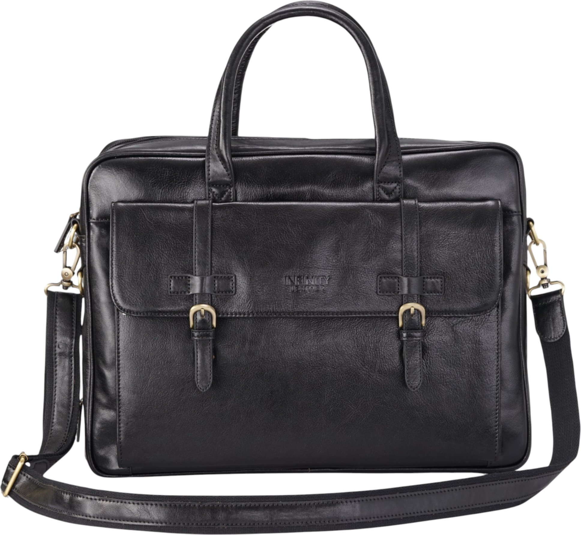 Echtes Leder Laptop Schwarz Satchel Messenger Crossbody Schultertasche - Belmont