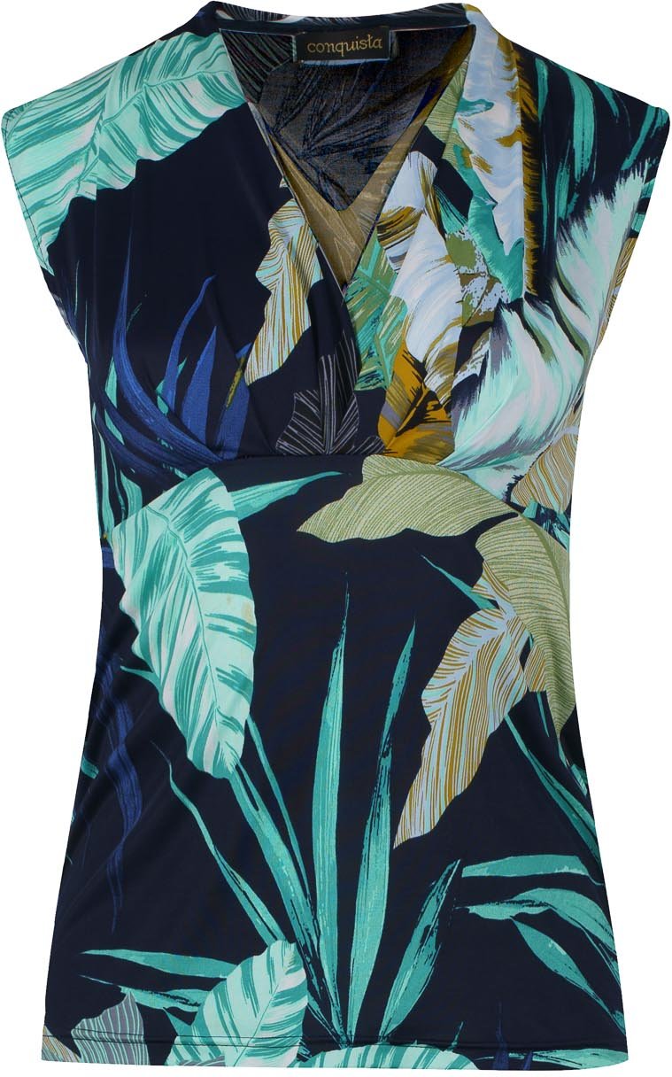 Thumbnail - Marineblaues Jersey-Top mit V-Ausschnitt