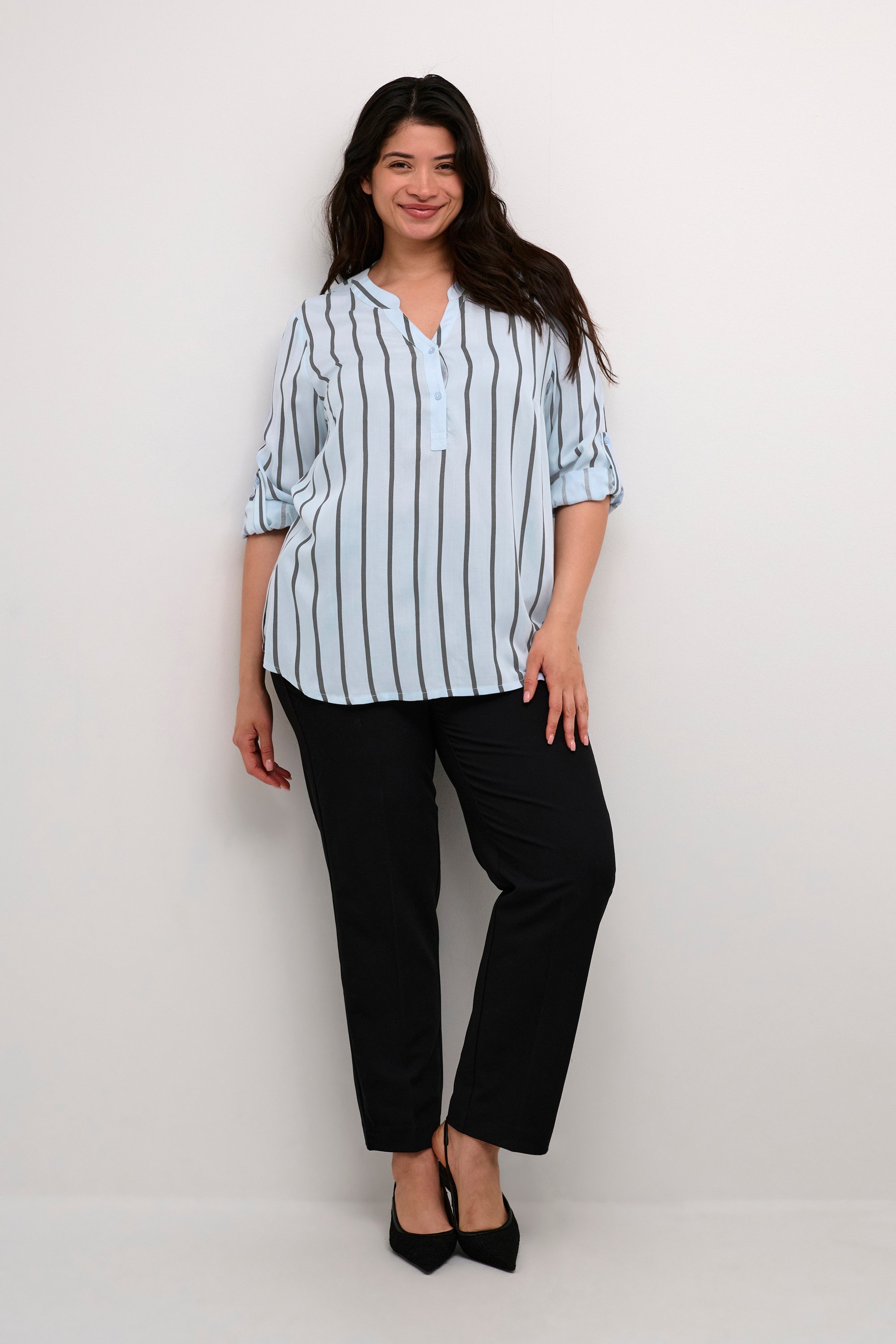 Bluse mit langen Ärmeln Regular Fit Himmels-/Austernstreifen light blue