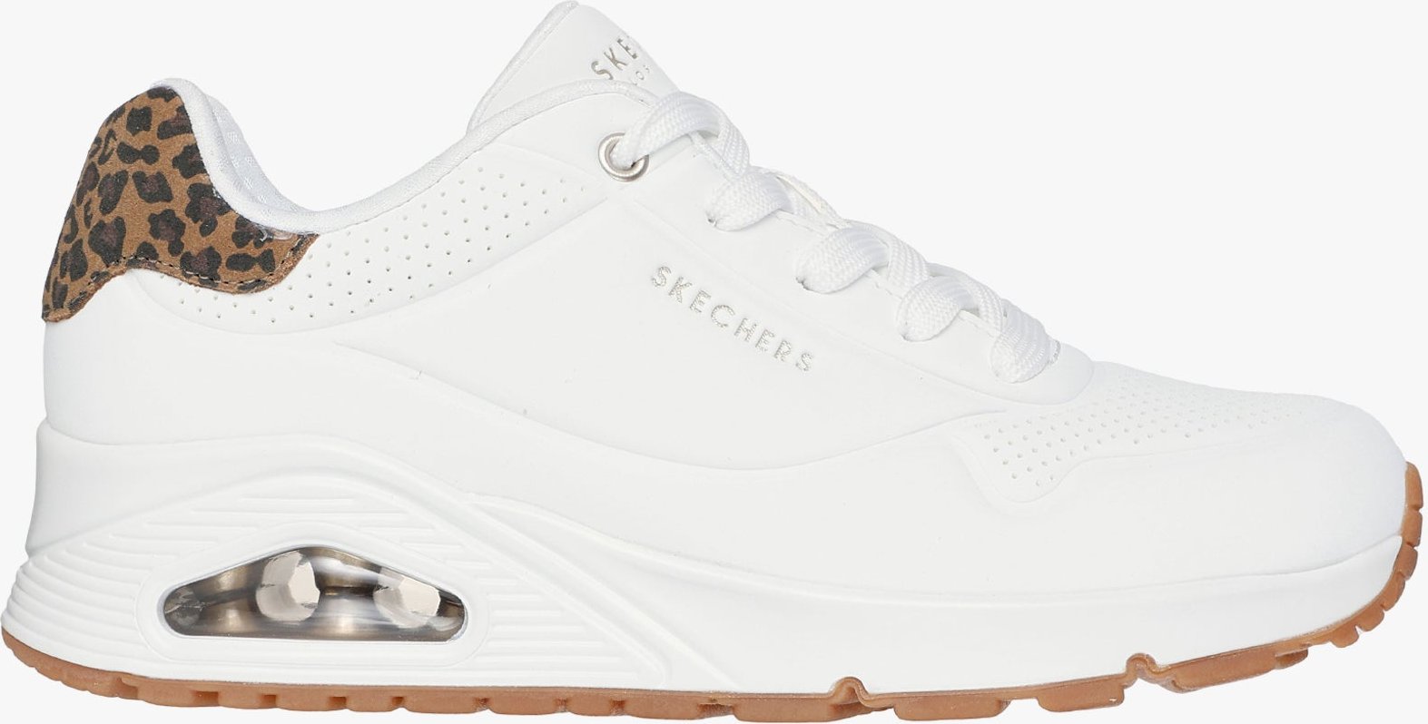 Skechers 177093/whld Uno-Jungle Nite Damen Sneakers Weiß Durabuck/leopardenmuster