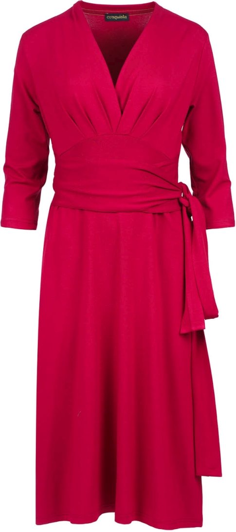 Thumbnail - Bordeauxrotes Wickelkleid mit 3/4-Ärmeln und V-Ausschnitt – weicher Viskose-Jersey