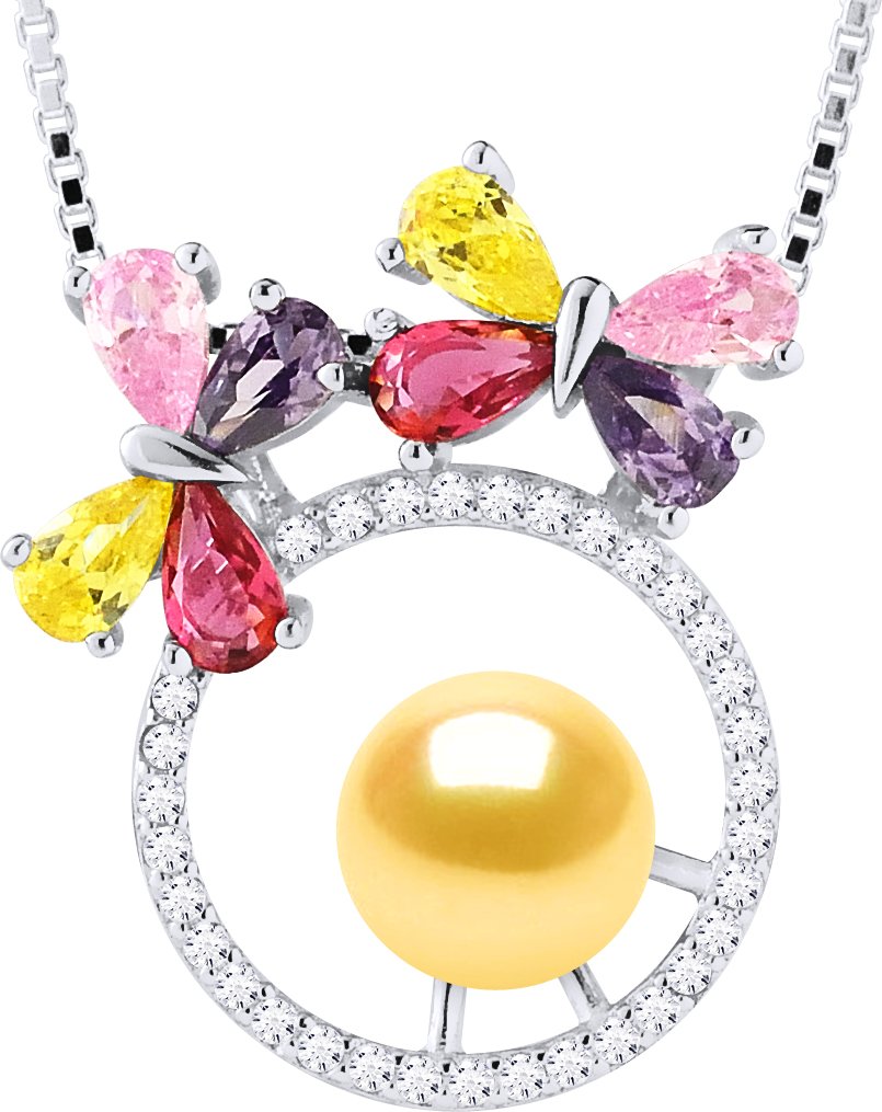 Thumbnail - BUTTERFLY Halskette Süßwasserperle rund 8-9 mm Gold 925