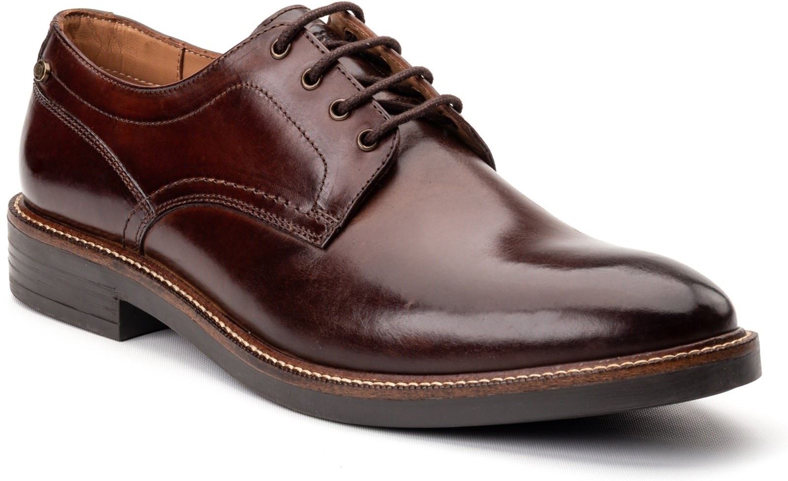 Thumbnail - Base London Durham Leder Herren Schnürschuhe in verbranntem Braun