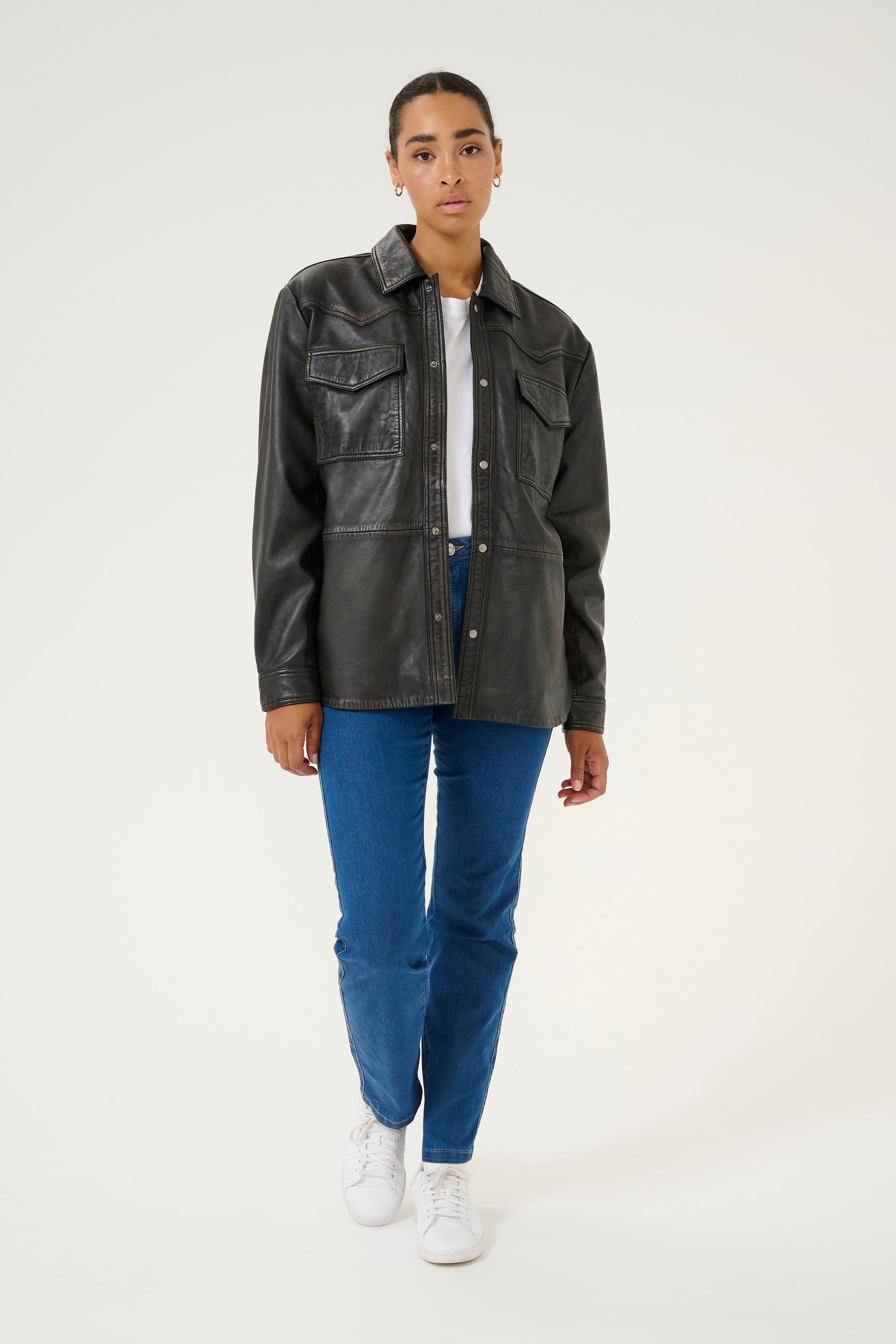 Lederhemd Loose fit Black washed leather black