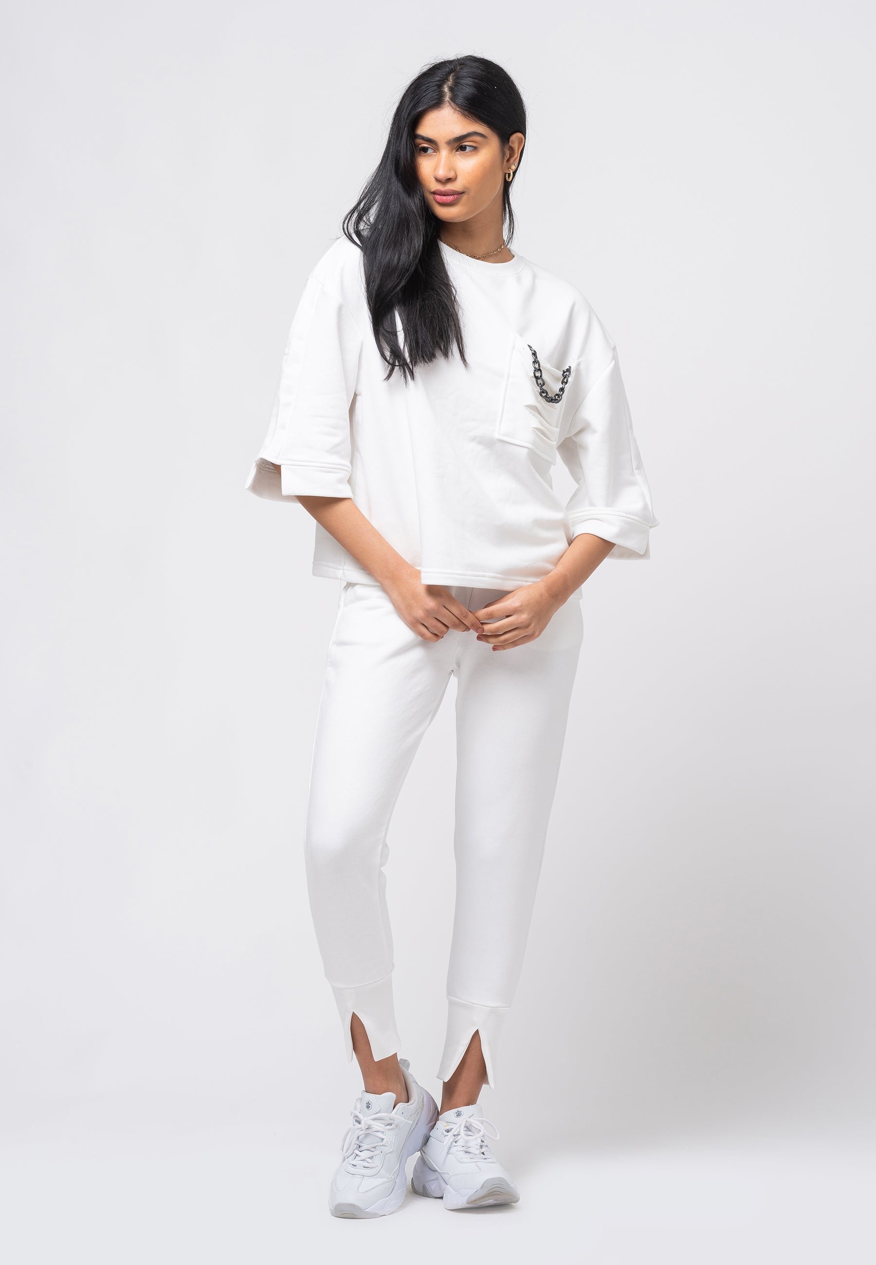 Tom Barron Damen-Trainingsanzug-Set Chain mit übergroßem Oberteil