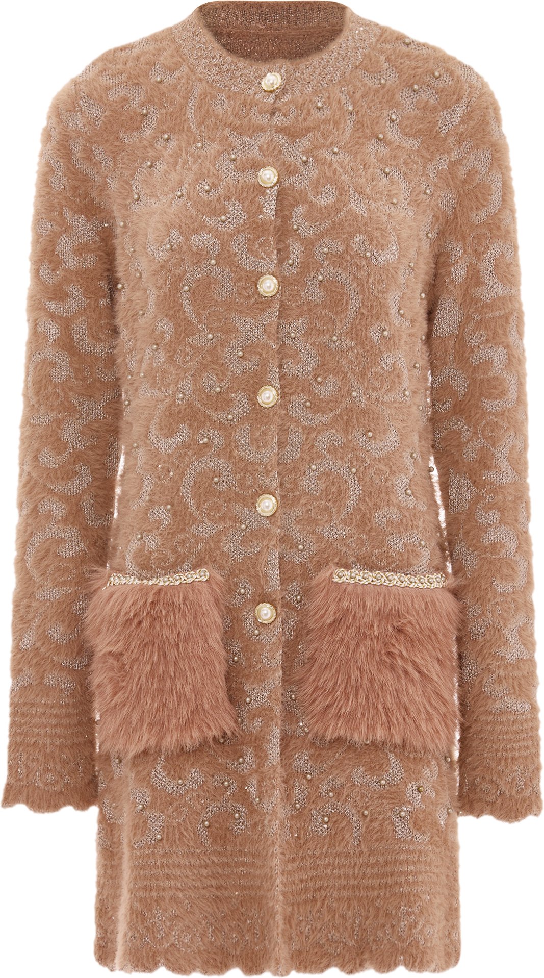 Faina Strickjacke Damen Dunkelrosa Rosa Gold