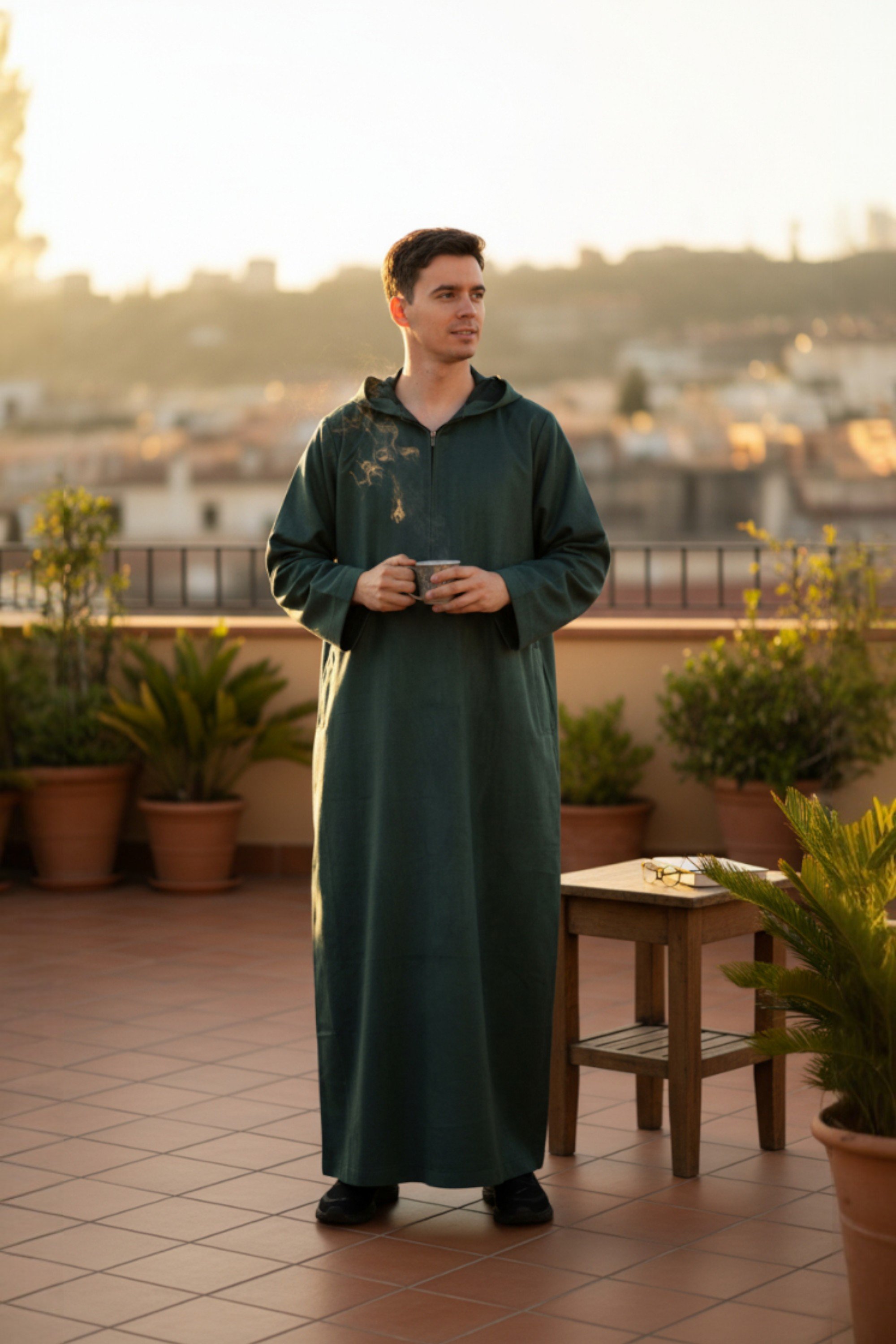 Grüne Kapuzen-Eid-Marokkanische Jubba-Robe für Herren Ramadan Eid Thobe LFS - HM12