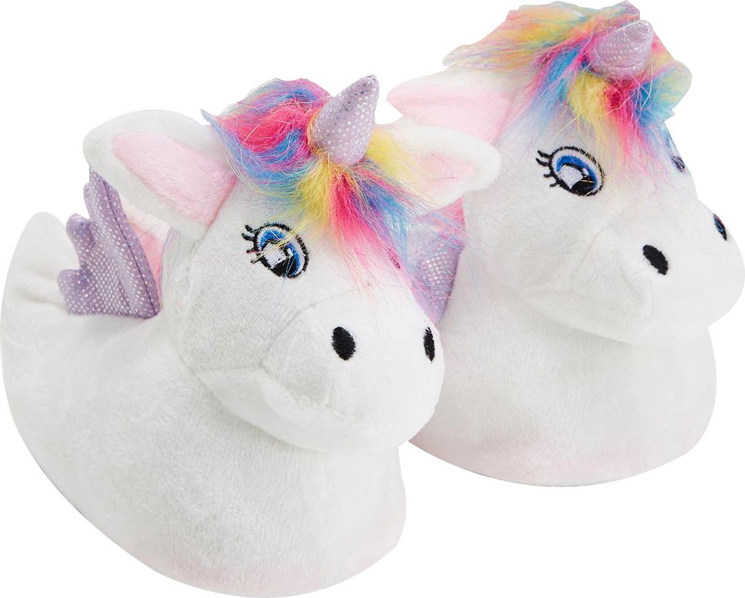 Kinder Einhorn Plüsch Hausschuhe mit Regenbogen Haar | Geschenk für Sie - Weiß