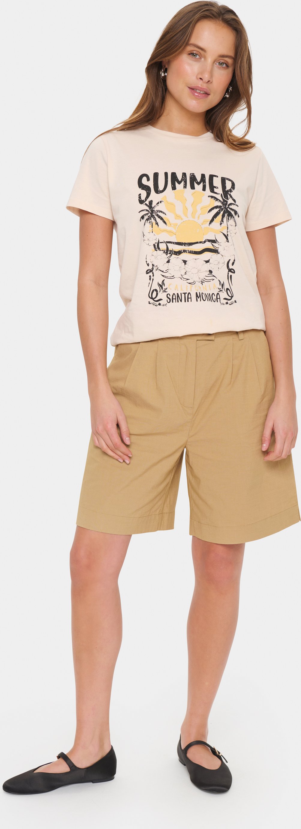 T-shirt Gerade Passform Creme