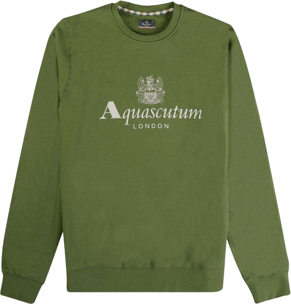 Aquascutum Active Big Logo Crew Neck Army Green Sweatshirt