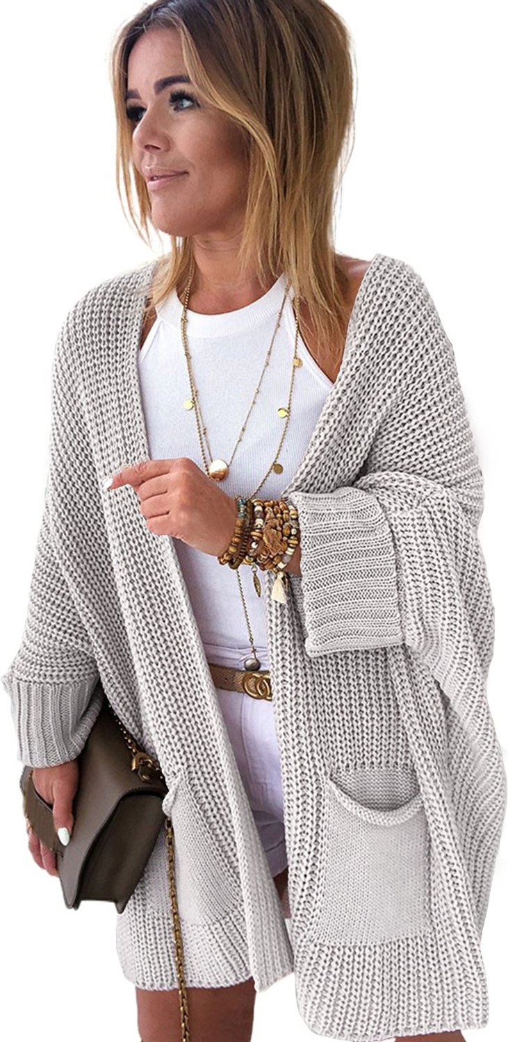 Übergroßer Strick-Cardigan mit Tasche - Beige