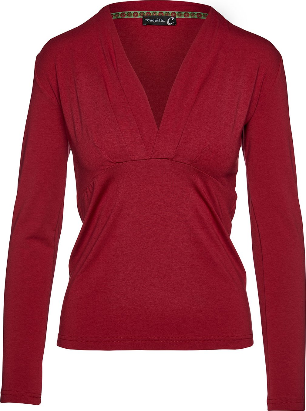 Thumbnail - Langärmeliges Wine Faux Wrap Top aus Stretch-Jersey Nachhaltiger Stoff.