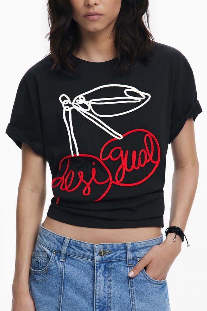 Desigual Schwarzes Baumwoll Frauen T-Shirt