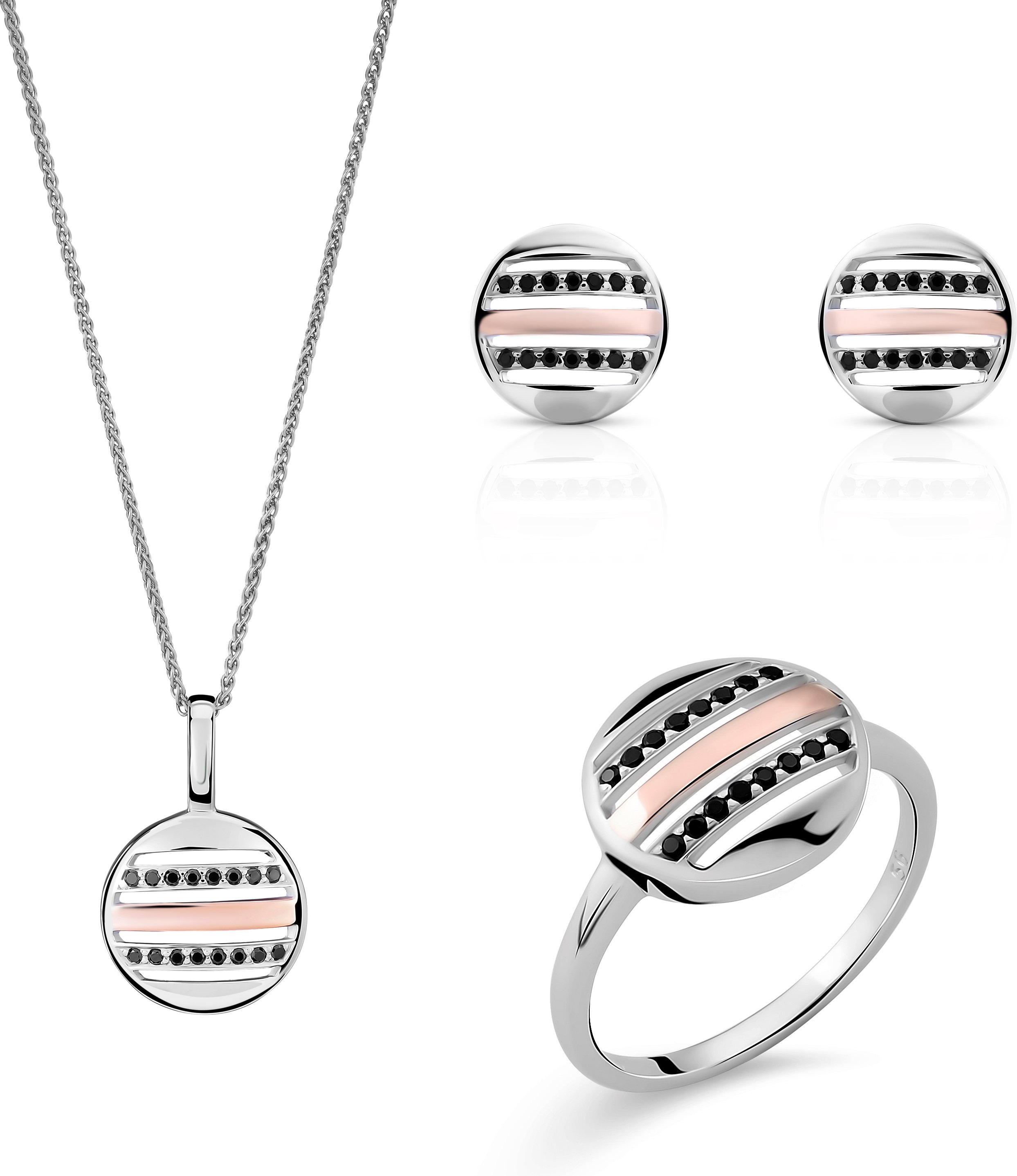 Orphelia 'Maxwell' Damen-Set aus 925er Sterlingsilber: Halskette + Ohrringe + Ring – Silber/Rosé SET-7501