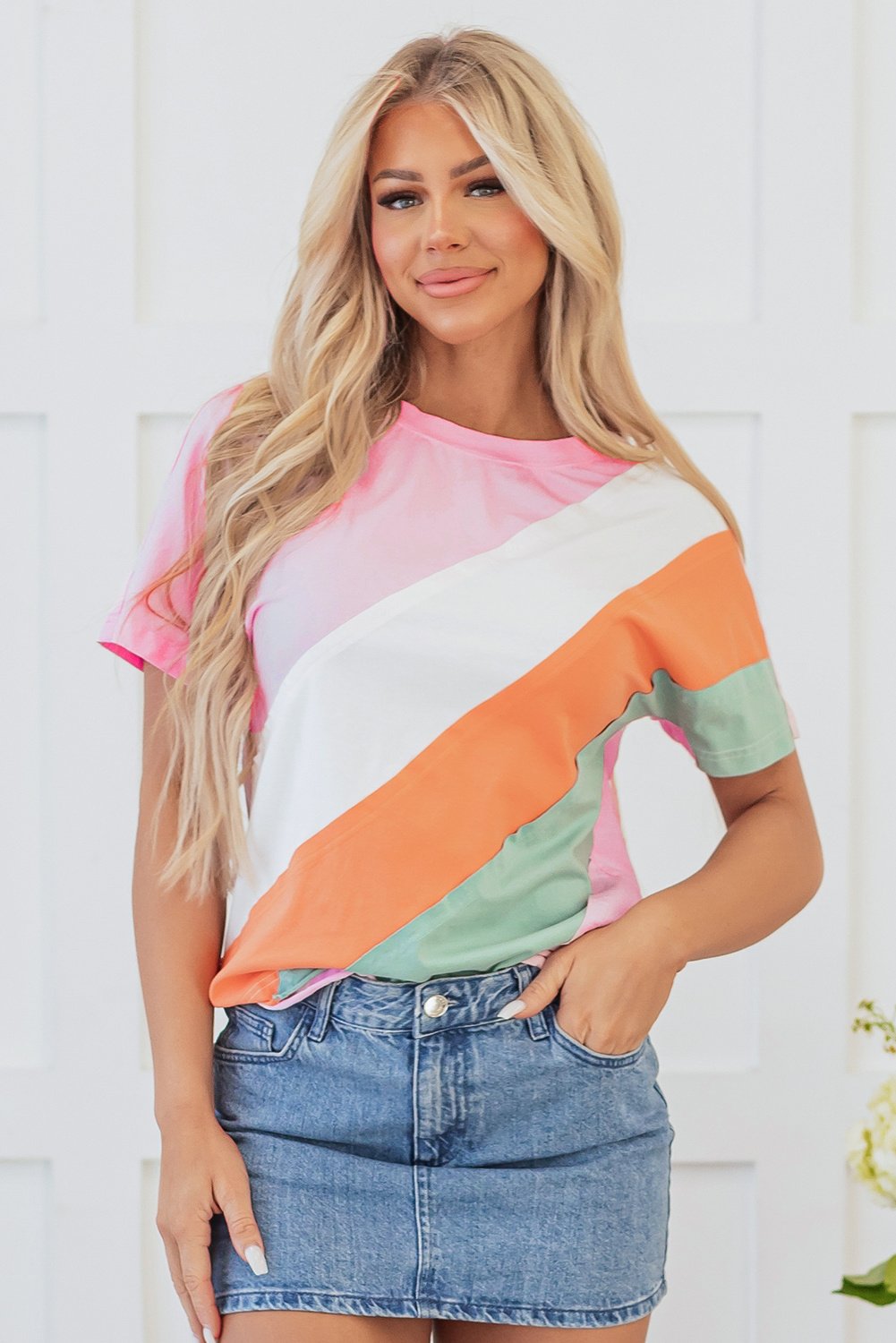 Pastellfarbige Colorblock-T-shirt