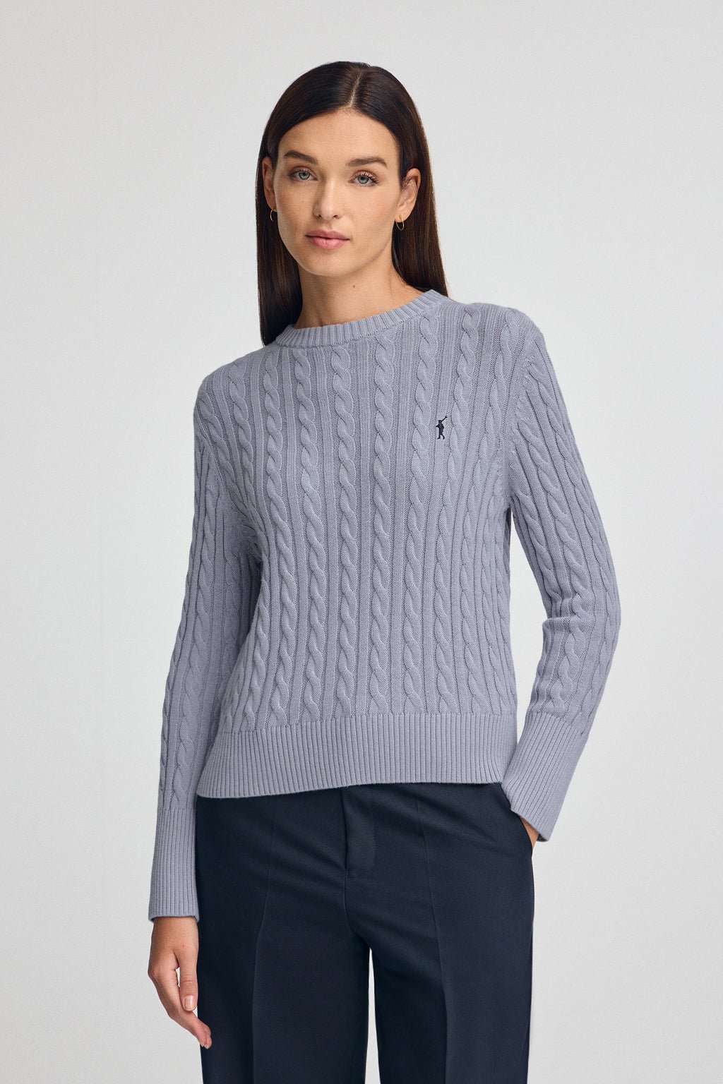 Pullover hellblau mit Rundhalskragen aus Wollgemisch mit gesticktem Rigby Go-Logo