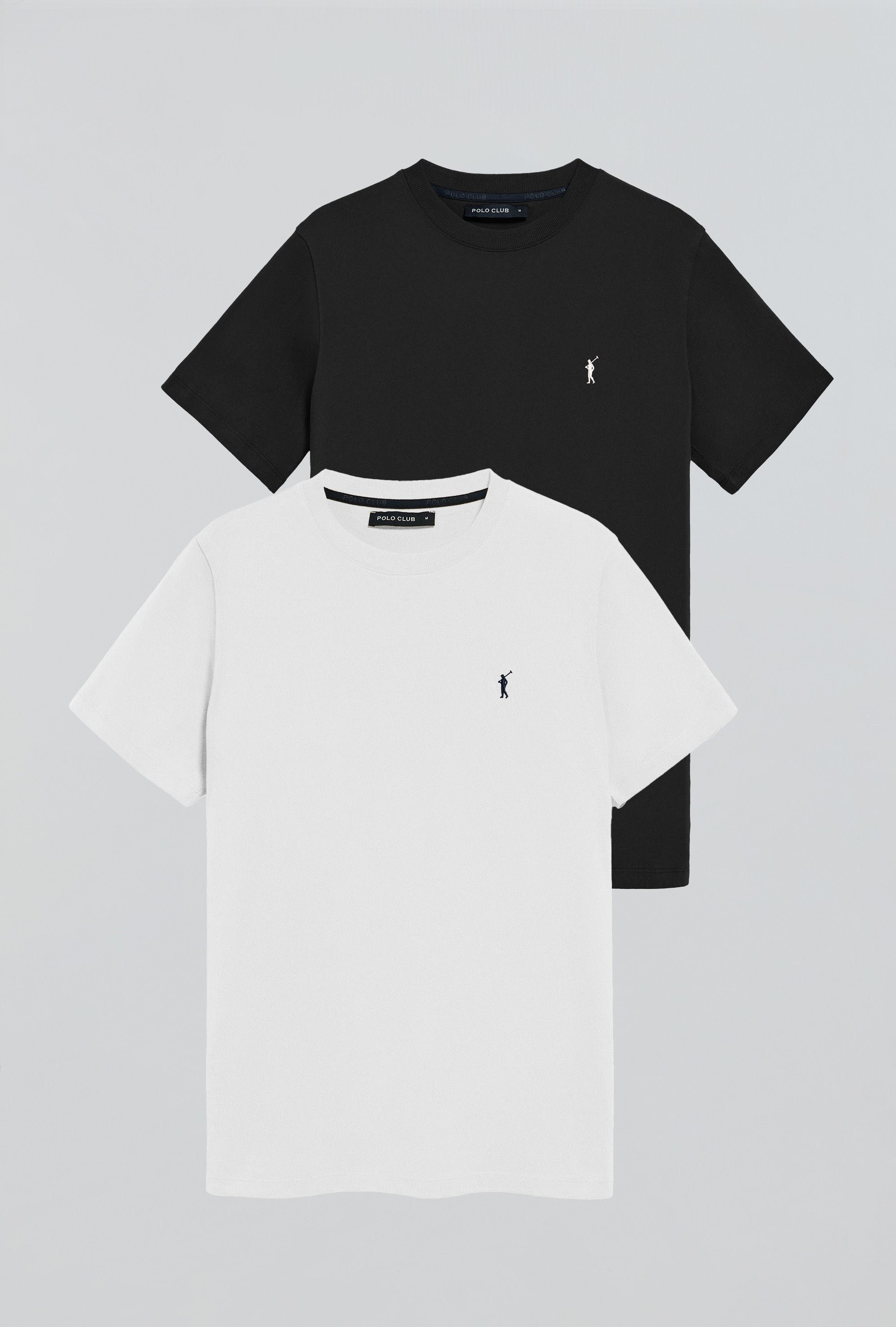 Zweierpack T-Shirts schwarz und weiß mit Rundhalsausschnitt und gesticktem Rigby Go-Logo