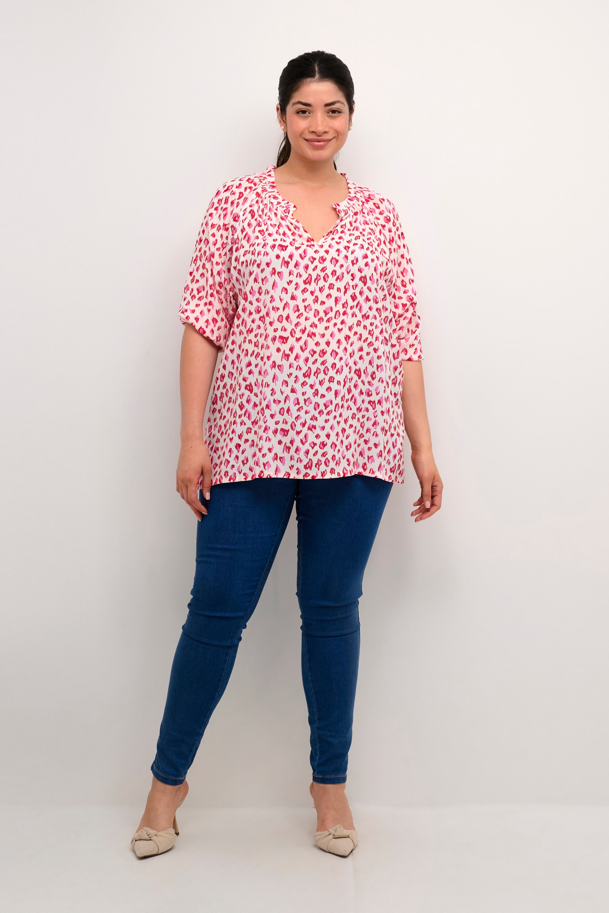 Langarm-Bluse Regular fit Pink/Red Graphic Dot pink white
