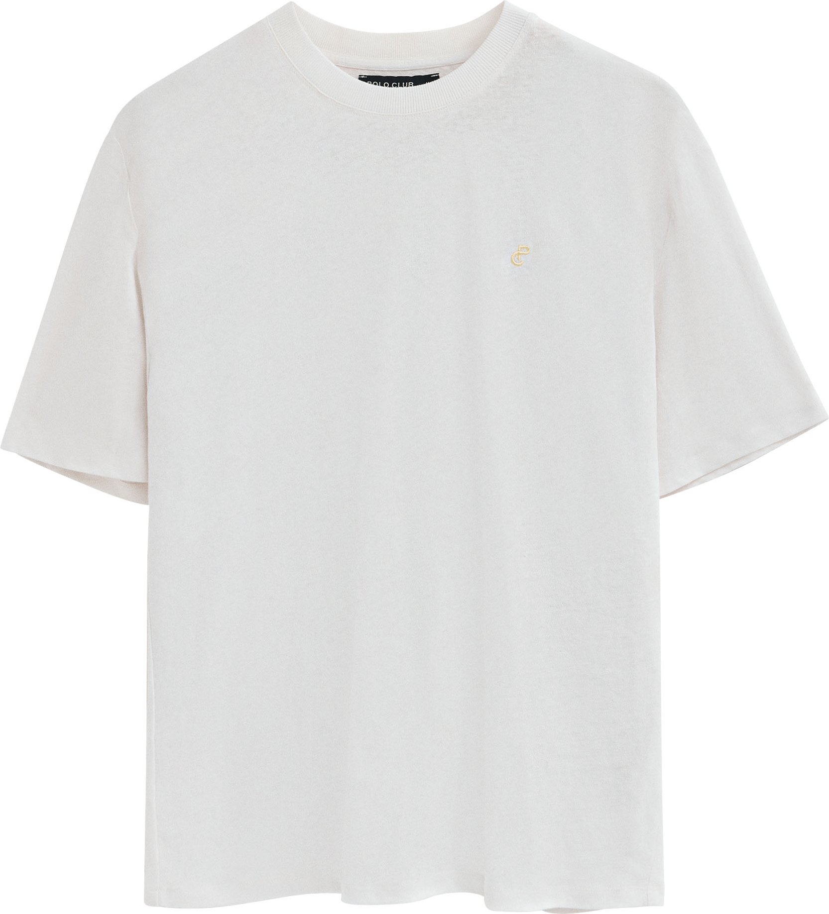 T-Shirt weiß aus Leinen und Baumwolle mit Rundhalsausschnitt und gesticktem Monogramm