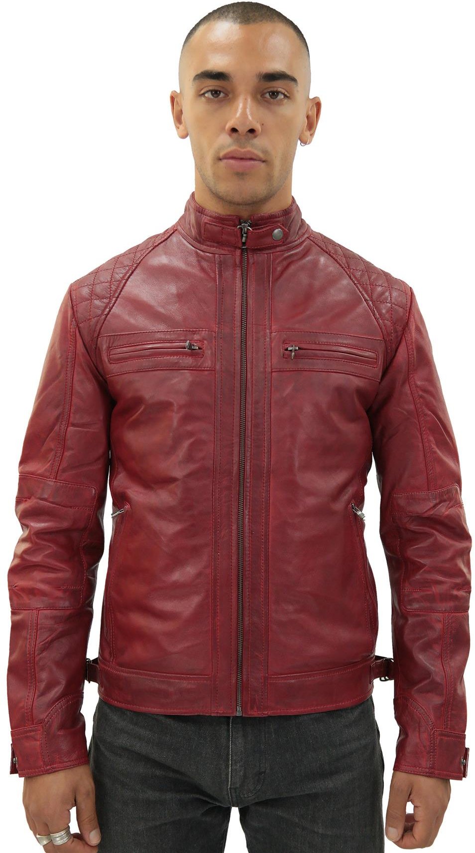 Klassische gesteppte Bikerjacke aus Leder für Herren-Silsden