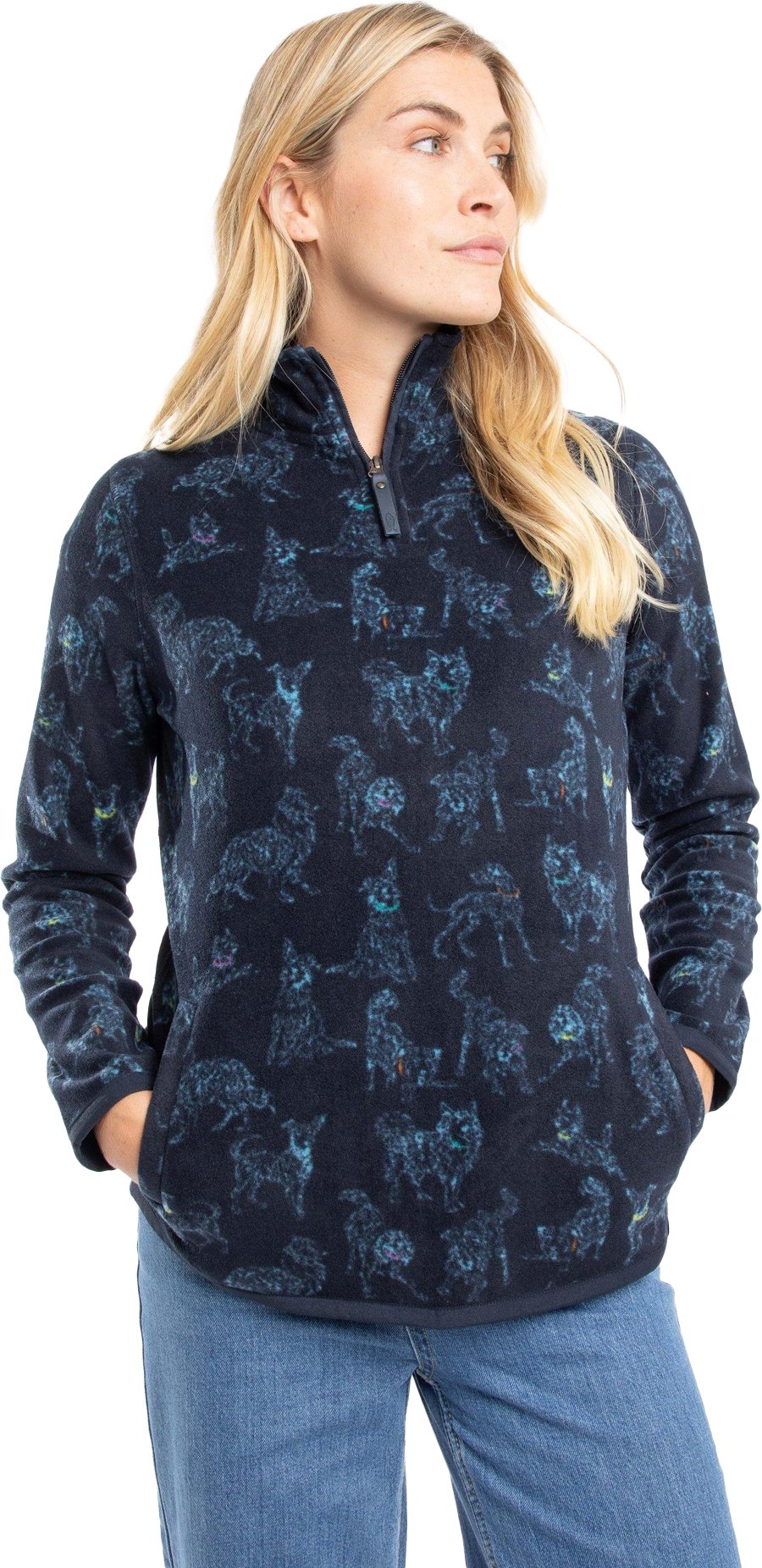 Weird Fish - "Reena" Fleece-Oberteil für Damen, mit kurzem Reißverschluss (blauer See)