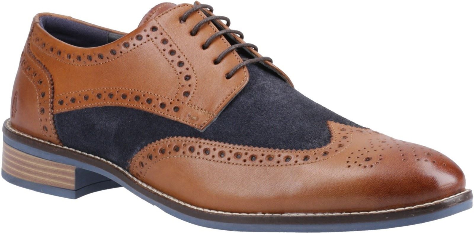 Thumbnail - Hush Puppies Dustin Leder/Wildleder Herren Brogues Schuhe in Beige/Blau