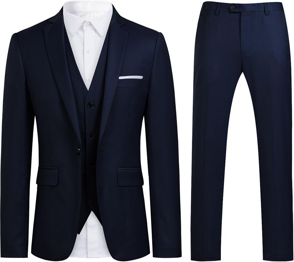 Marineblauer Anzug mit schmaler Passform und steigendem Revers