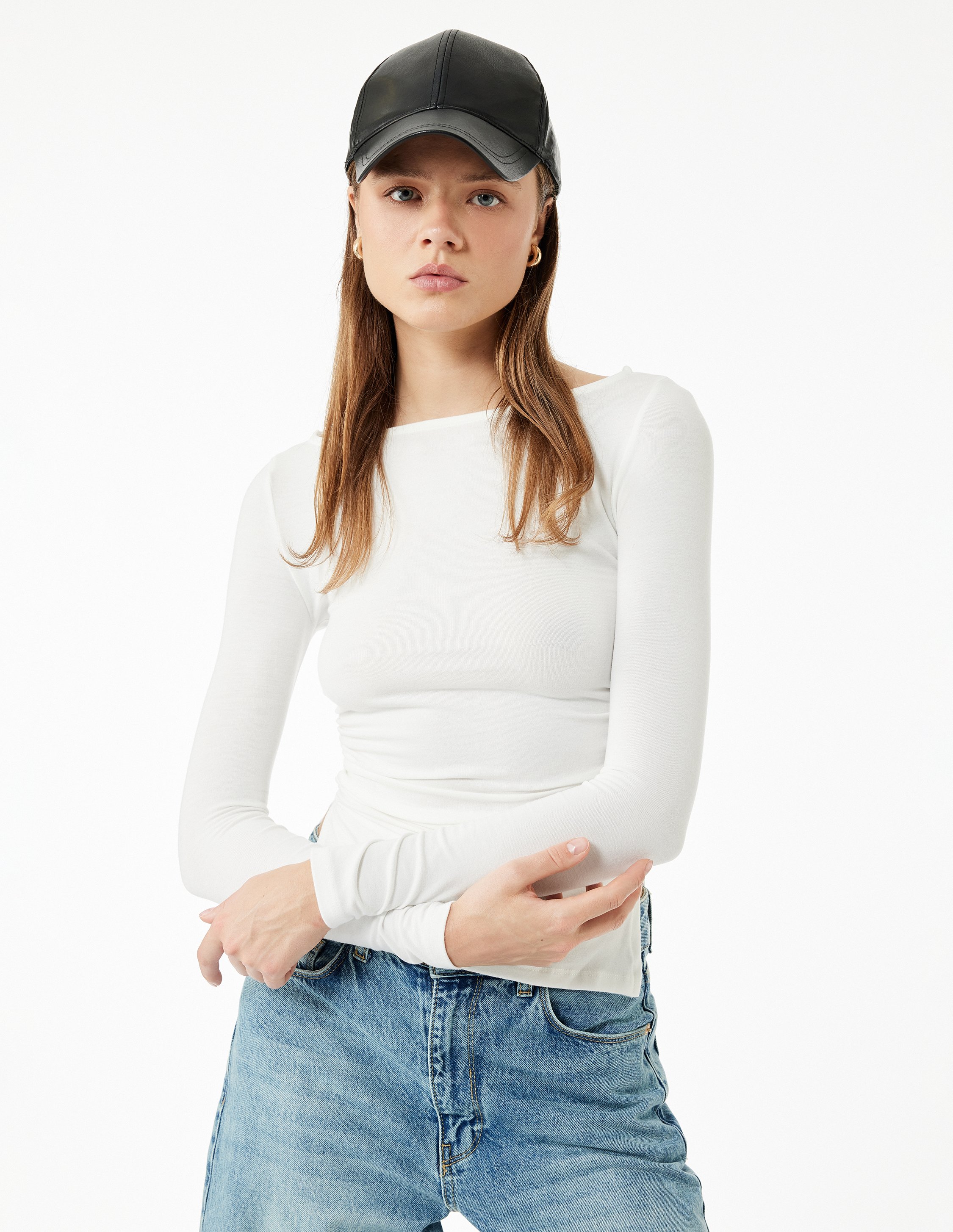 Koton TSHIRT LS Drapiertes Langarm-Shirt mit Bootskragen