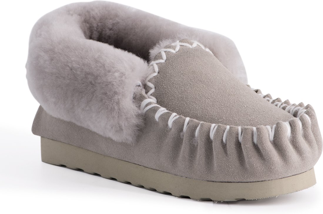 Aus Wooli "Waterloo" Australia Hand Stitched Damen Schafsfell Mokassin, Hellgrau