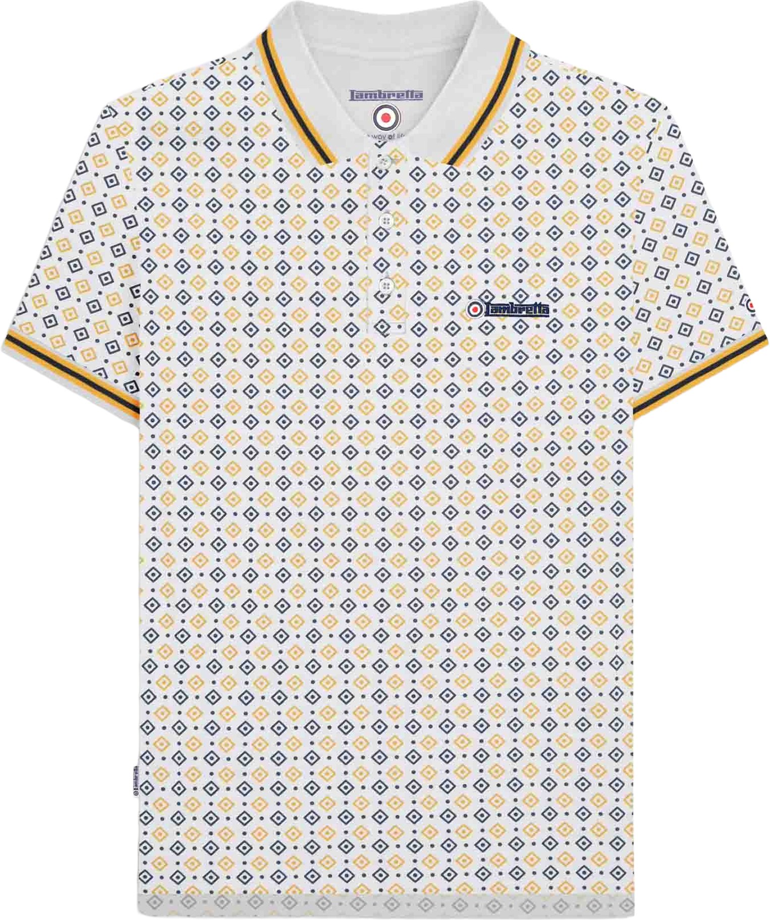 Lambretta - "SS25" Poloshirt für Herren (Weiß/Marineblau/Gold)