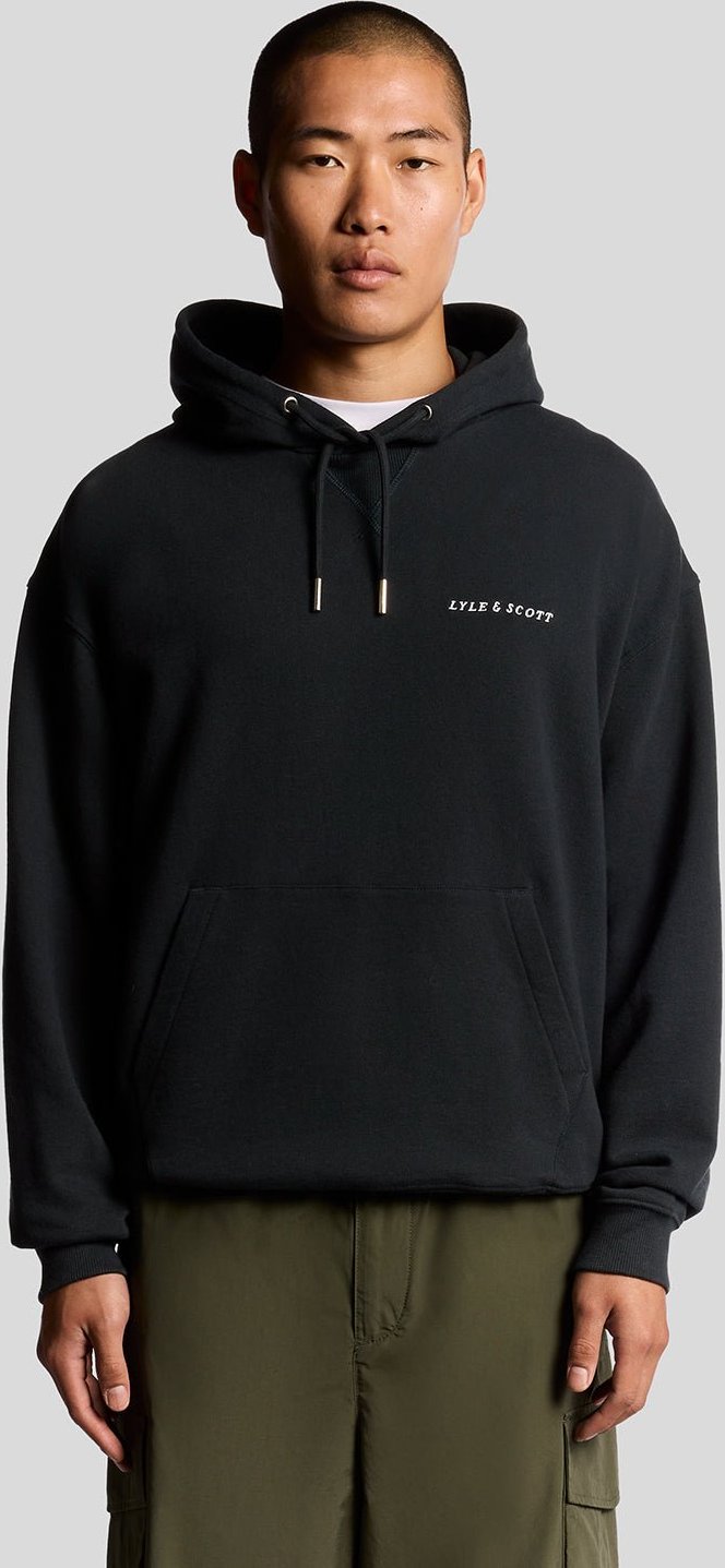 Thumbnail - Lyle & Scott Script Brushback Fleece-Kapuzenpullover – Marineblau