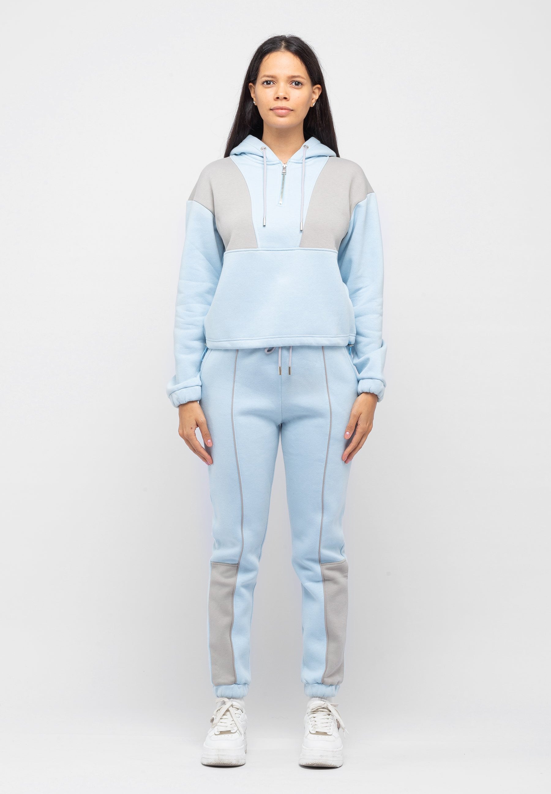 Tom Barron Moderner zweifarbiger Damen-Trainingsanzug-Set mit halbem Reißverschluss