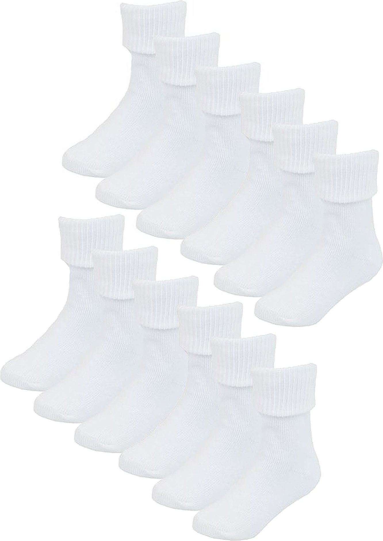 Baby Cotton Turn Over Top Socken | 6 Paar Pack | Socken Snob | Plain Funny Socken für Jungen und Mädchen - Weiß