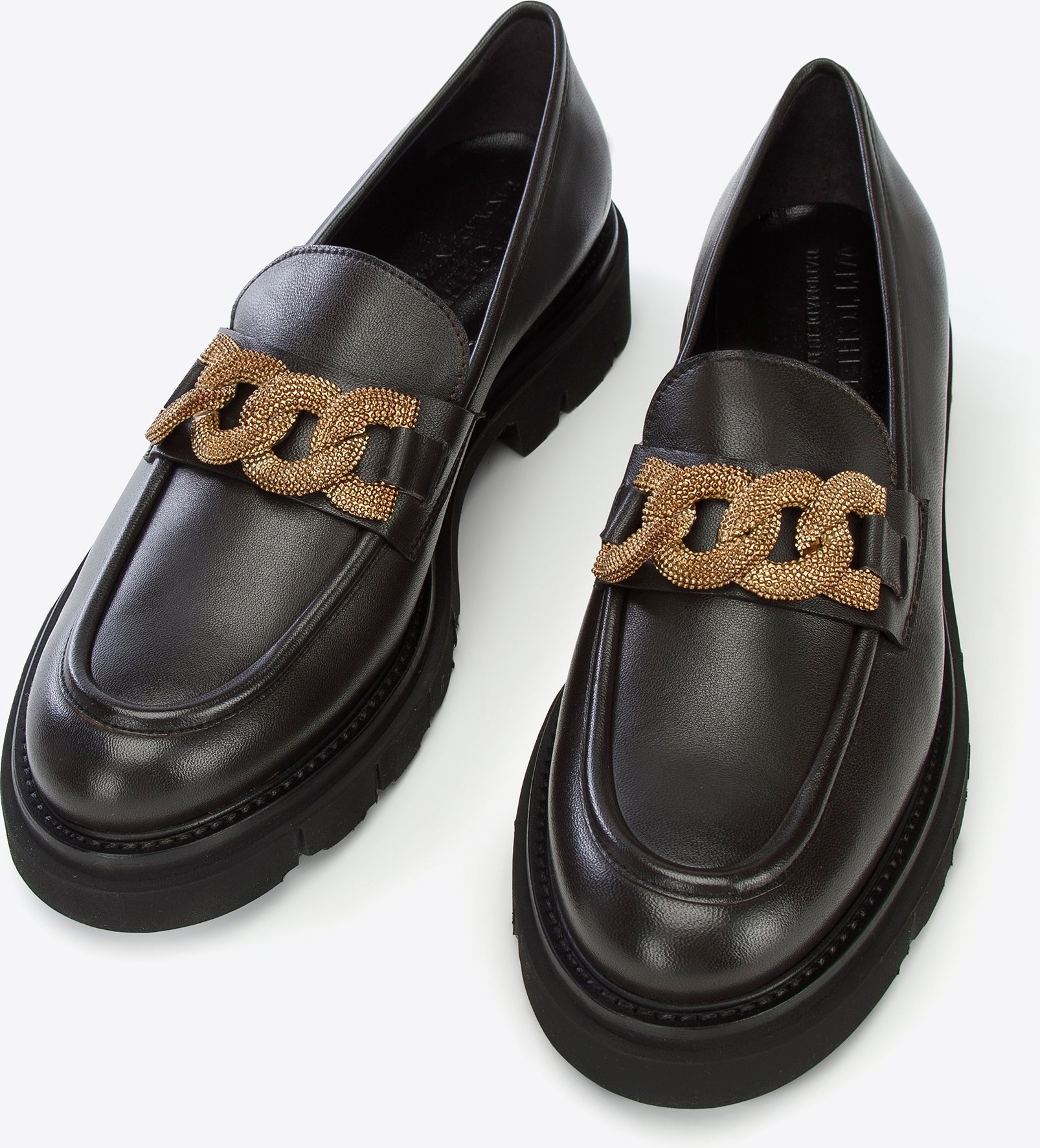 Wittchen Damen-Ledermokassins mit Zierkette auf Plateau, dunkelbraun, Naturleder