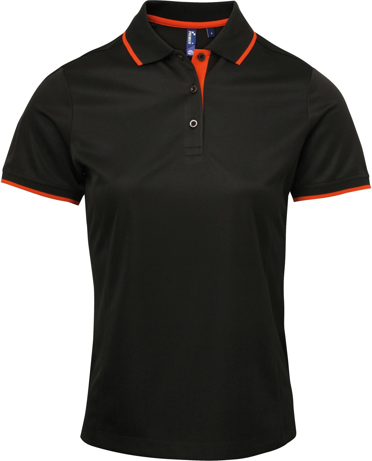 Premier Womens/Ladies Contrast Coolchecker Polo Shirt (Schwarz/Orange)