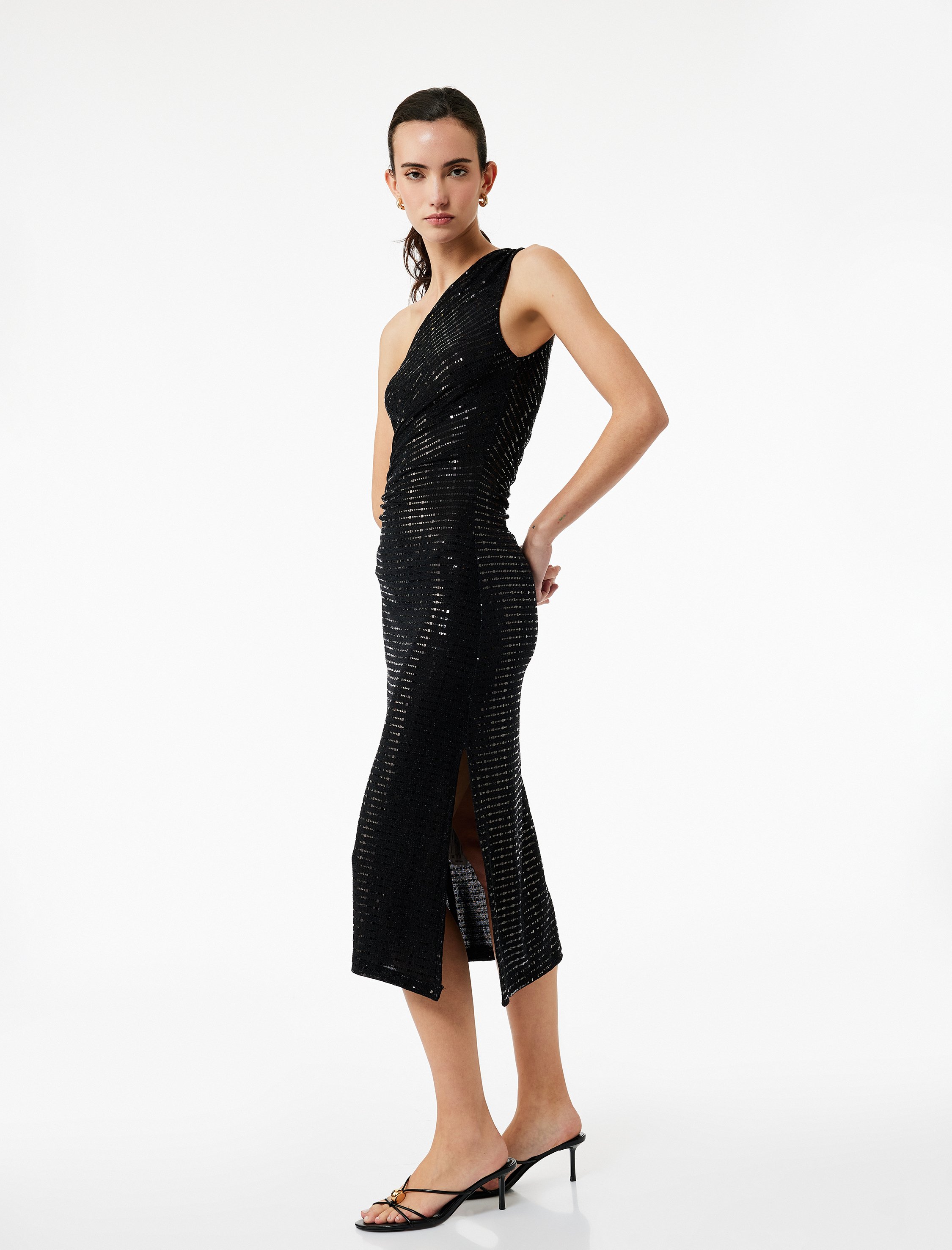 Koton KLEIDER Asymmetrisches Abendkleid mit Pailletten