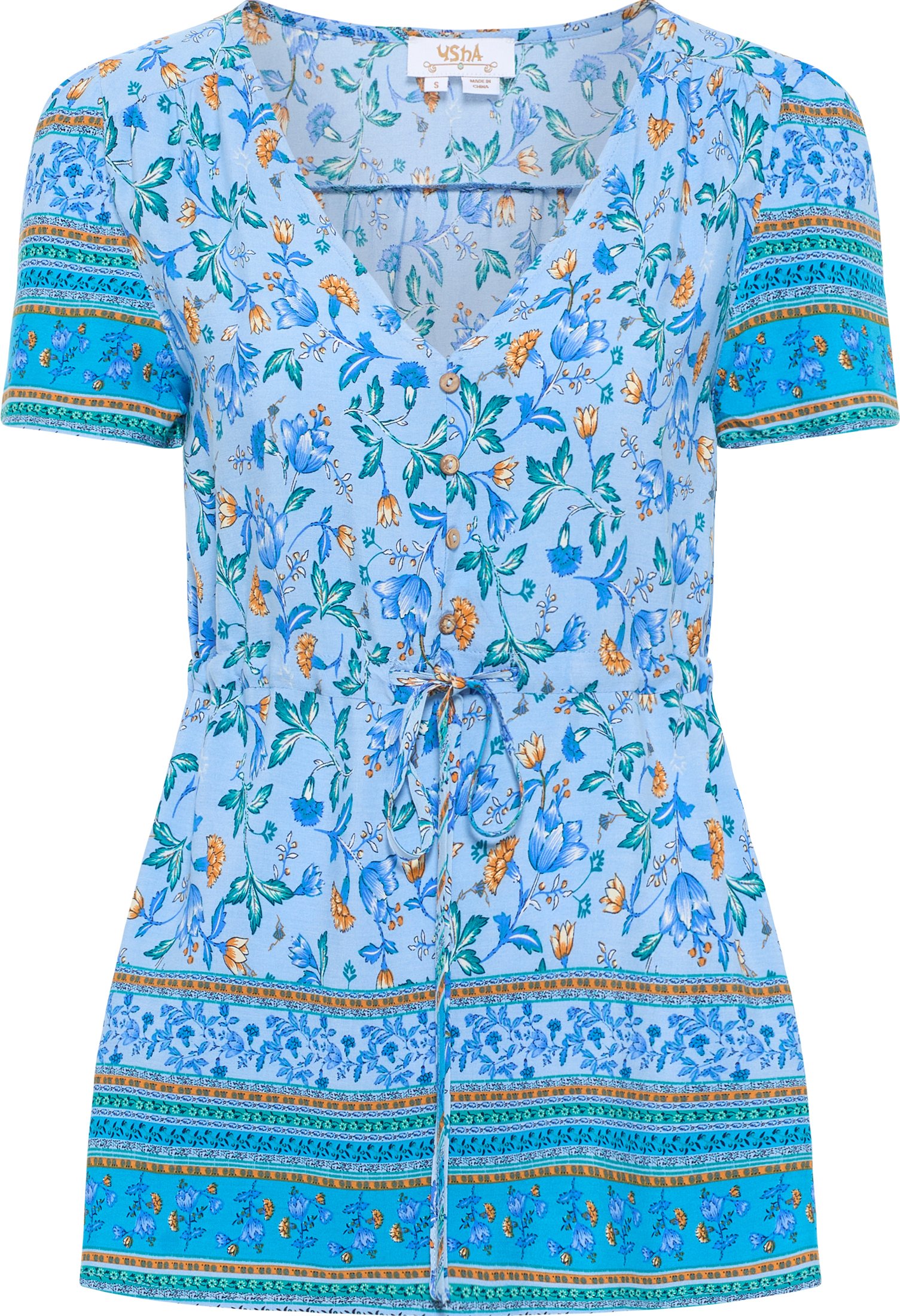 usha kurzarmbluse Damen Hellblau Mehrfarbig