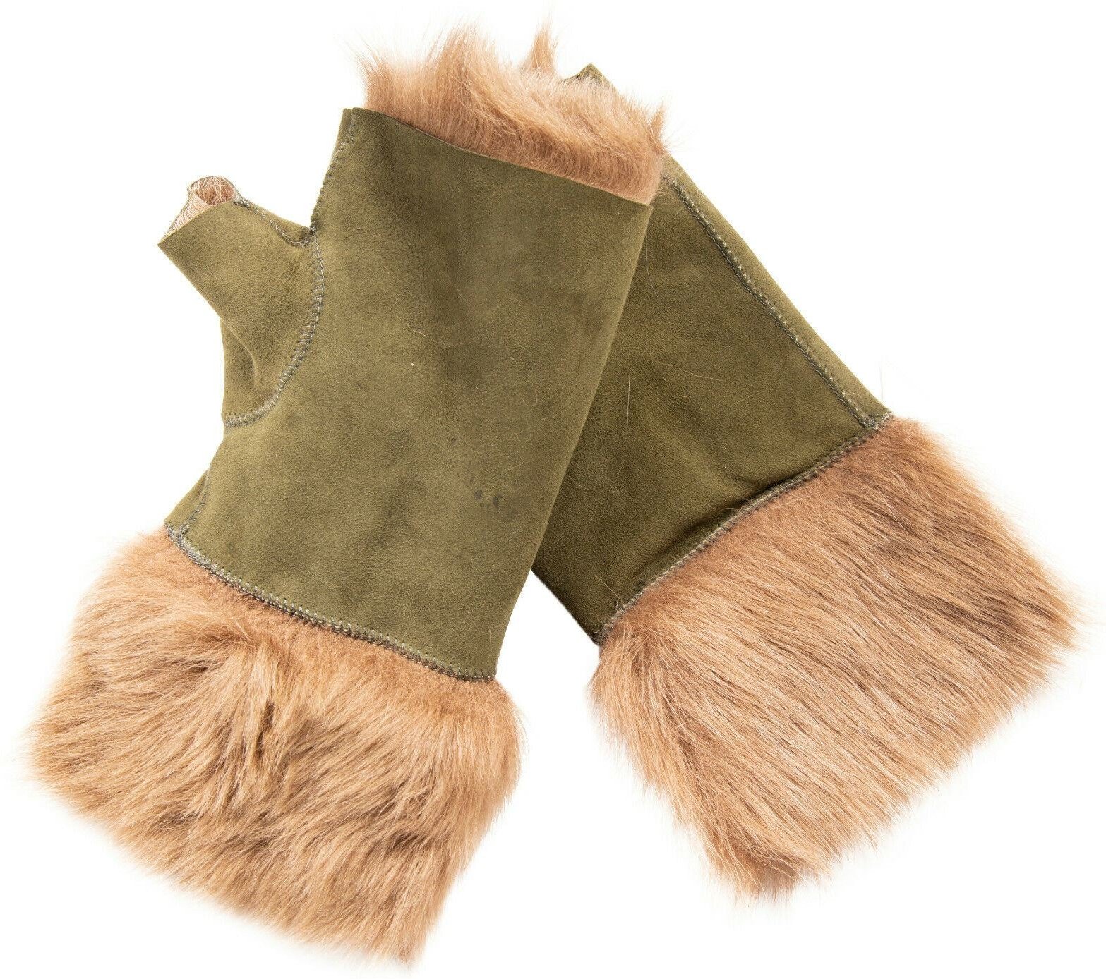 Damen-Fäustlinge aus Lammfell, fingerlose Manschetten, Toscana-Wildleder, Schaffellfell