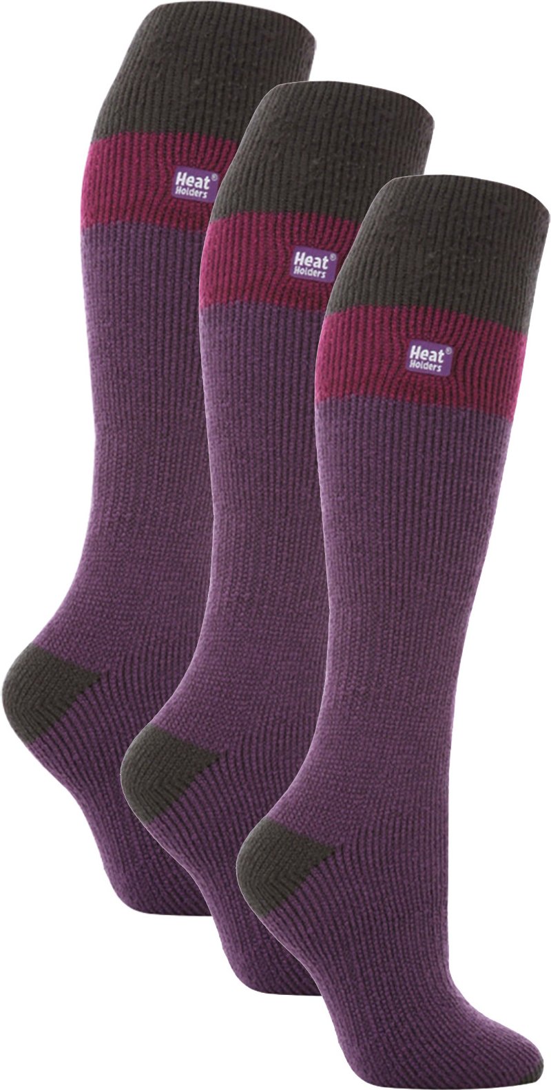 Wärmehalter - 3er-Pack Ladies Thermal Knee High Ski Socks | WoMens Thick Winter 2.3 TOG Long Skiing Socks - Purple / Cha...