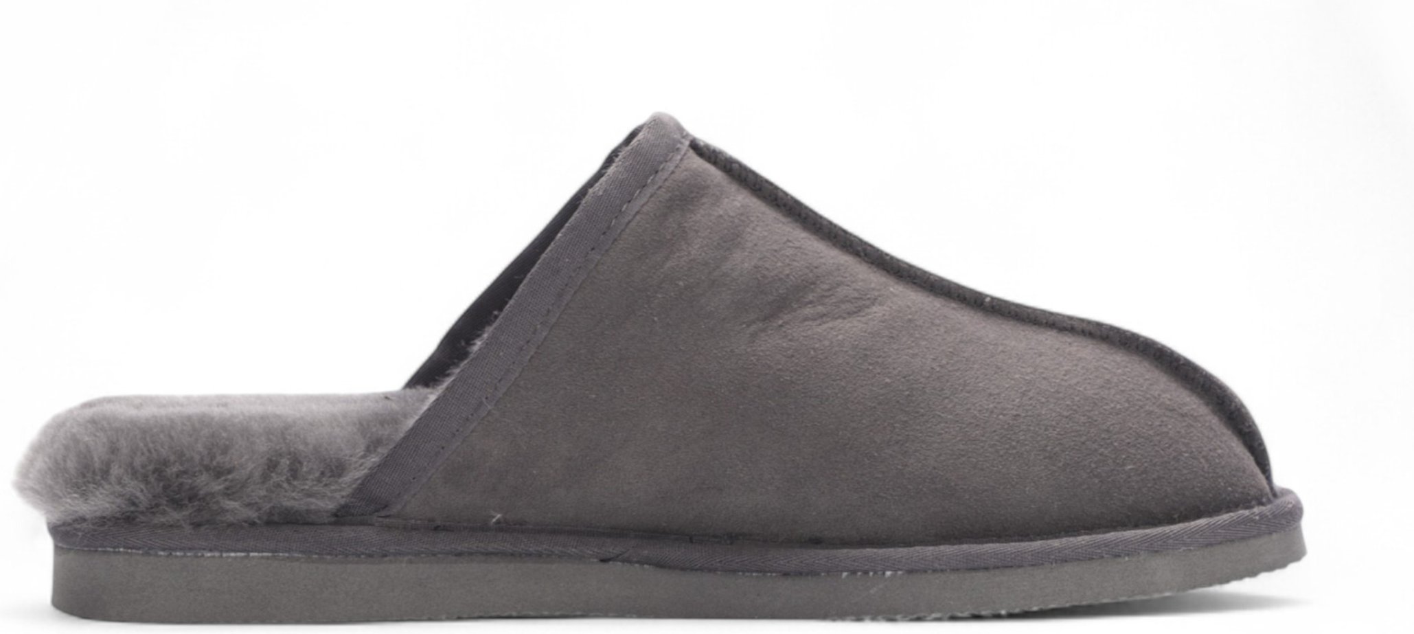 Herren Pantoletten aus echtem Schaffell, grau, Wildleder, für den Winter, warm, rutschfest – Highland