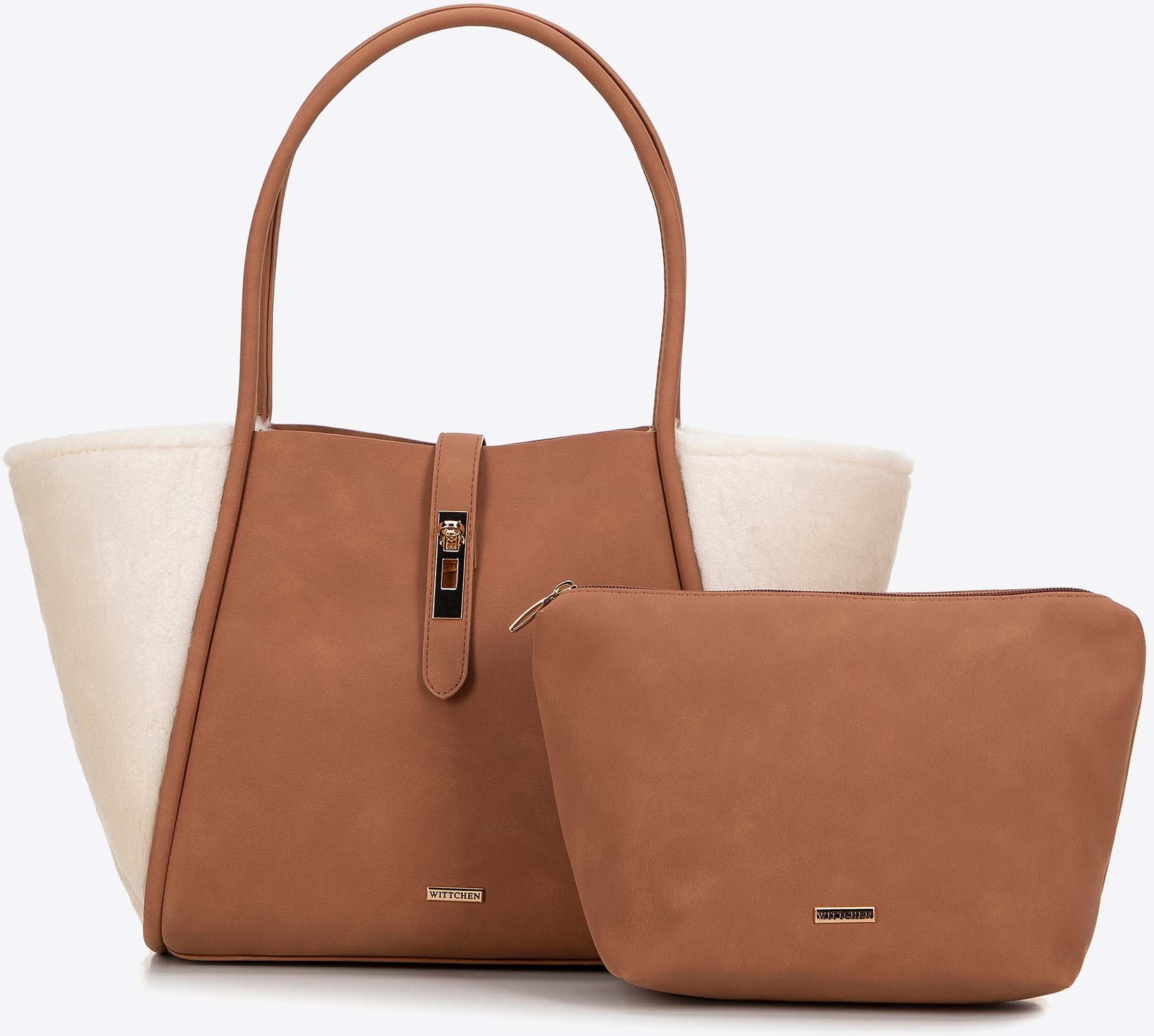 Wittchen Damen-Einkaufstasche aus Öko-Leder und Kunstpelz, beige