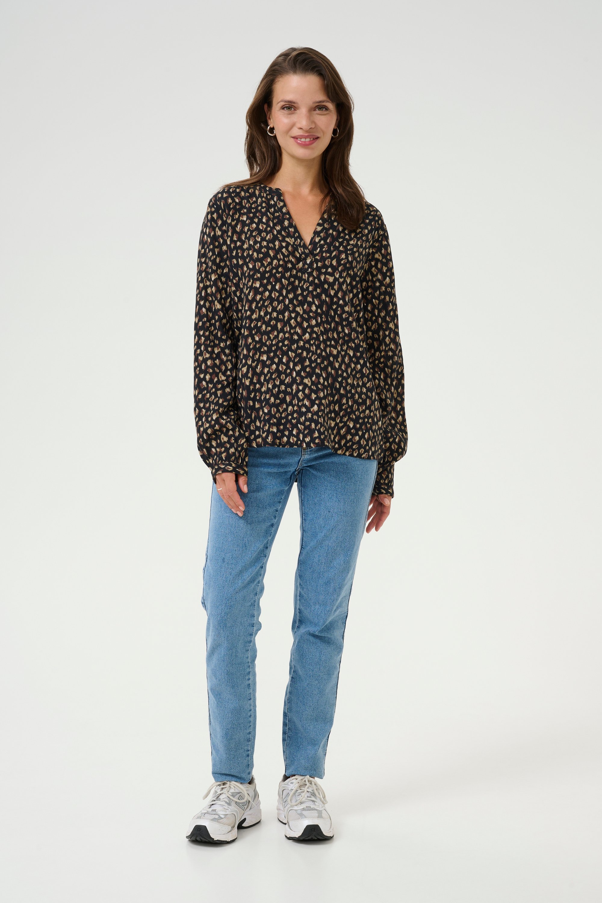 Langarm-Bluse Regular fit Black/Brown Graphic Dots black brown