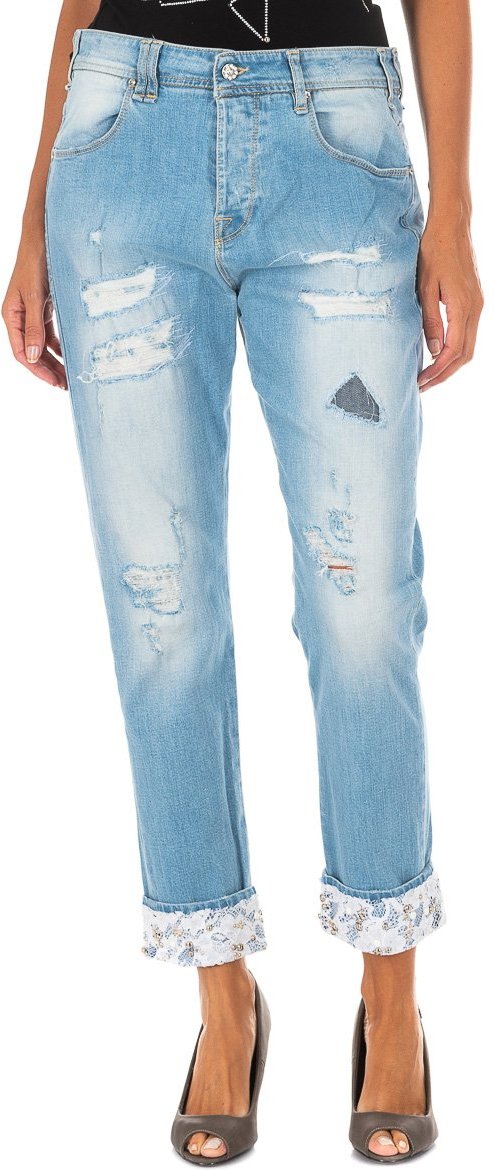 Lange Denim-Hose mit geradem Saum 10DBF0667 Frau