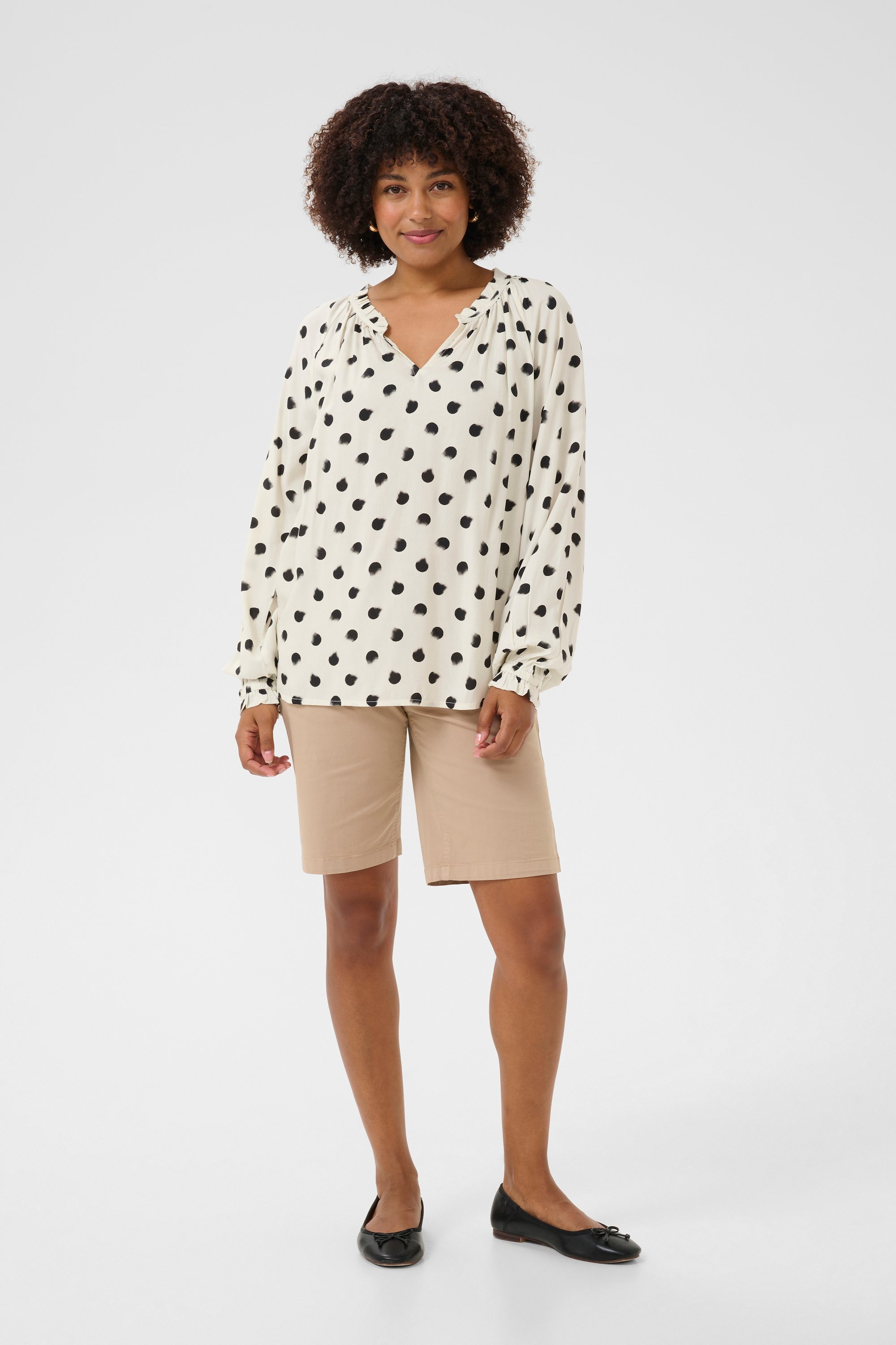 Langarm-Bluse Regular fit Black smuged dot black white