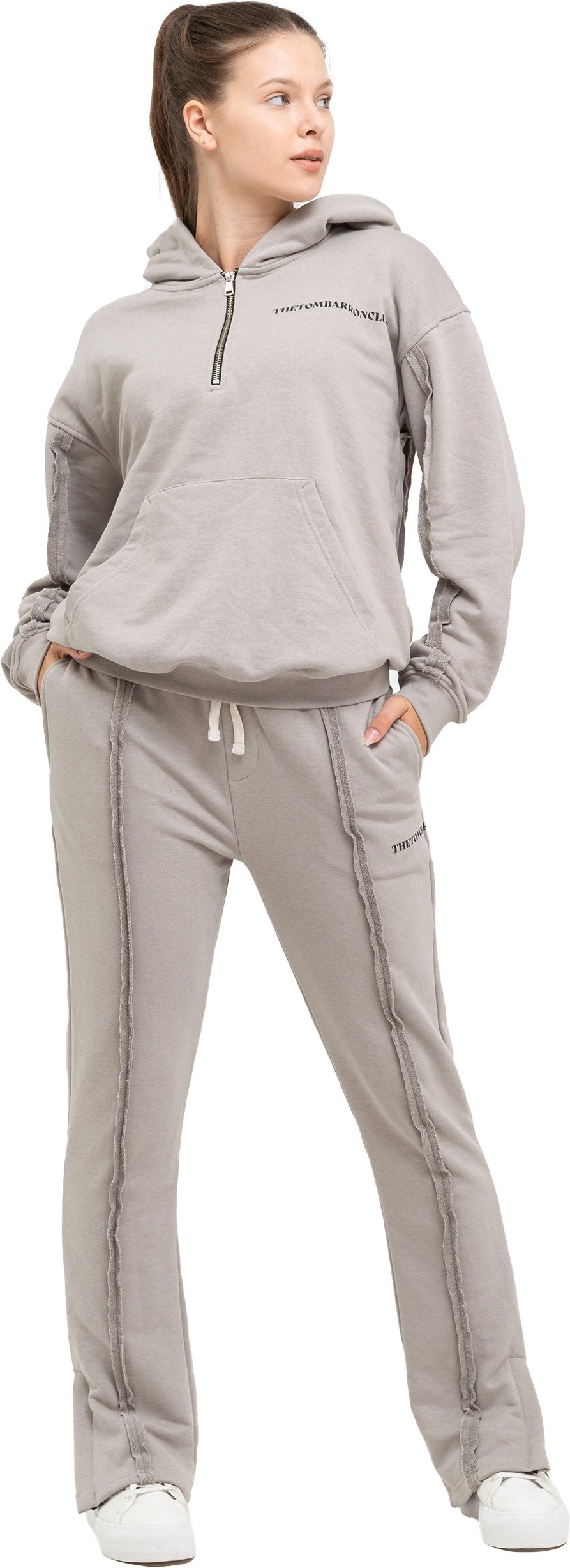 Tom Barron Damen-Trainingsanzug-Set mit Viertelreißverschluss und Logo in Oversize