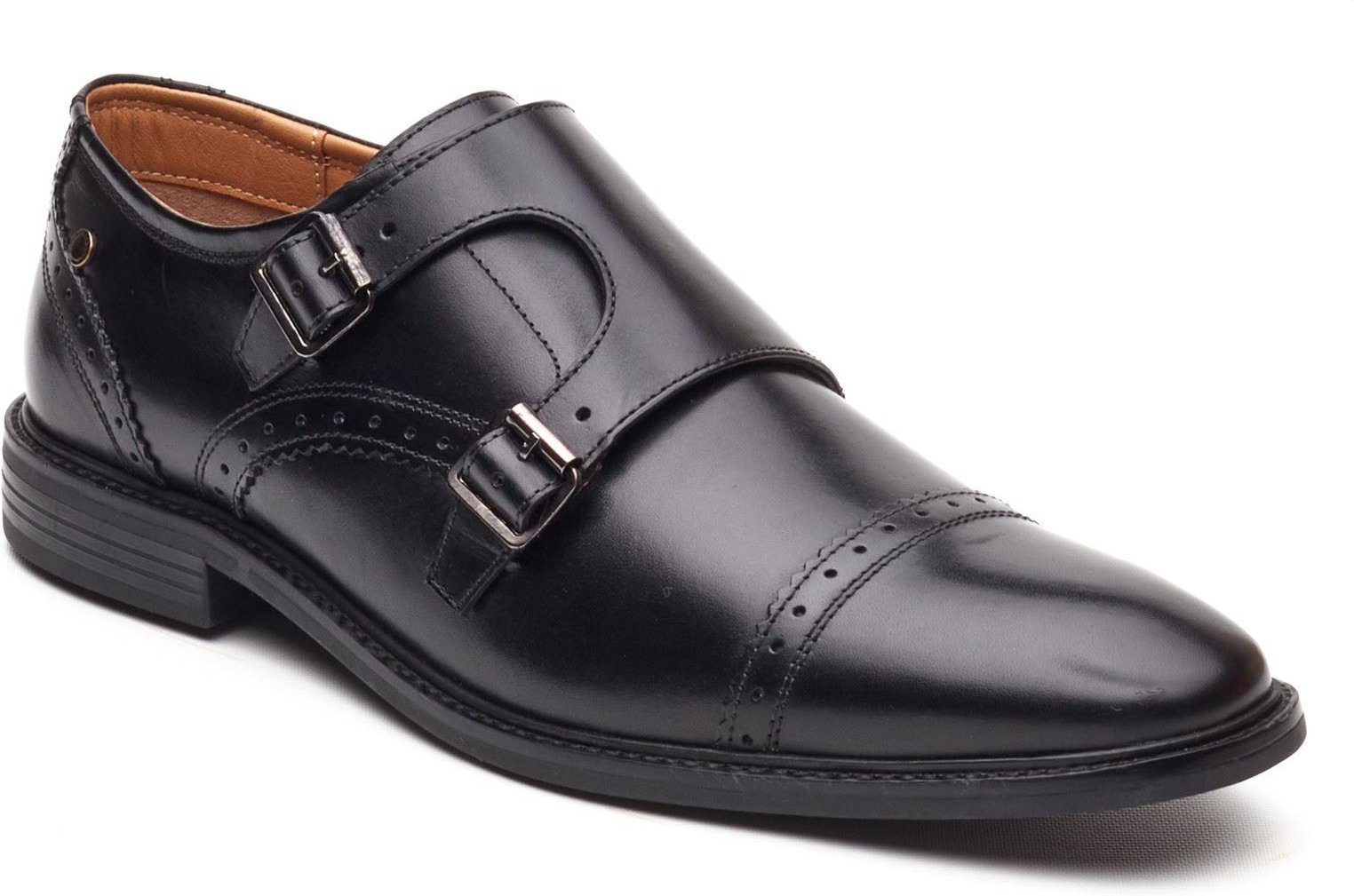 Base London Henley Mönch Leder Herren Schwarz Doppelte Mönch Schuhe