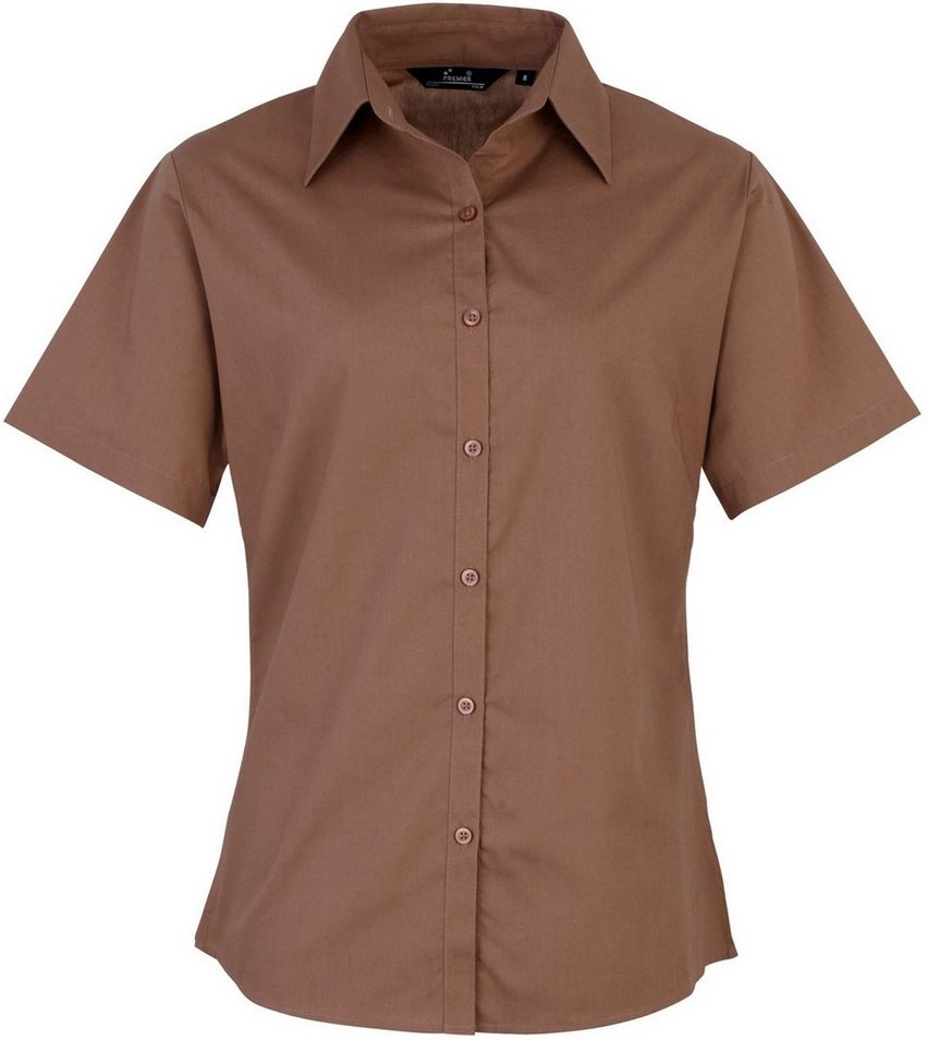 Premier Damen Kurzarm Popeline Bluse / Arbeitshemd (Braun)