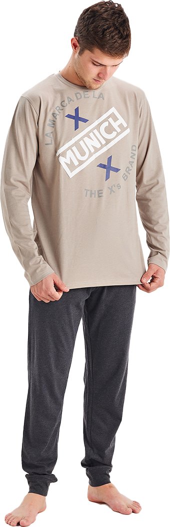 MU1 Herren-Winterpyjama mit langen Ärmeln und Rundhalsausschnitt