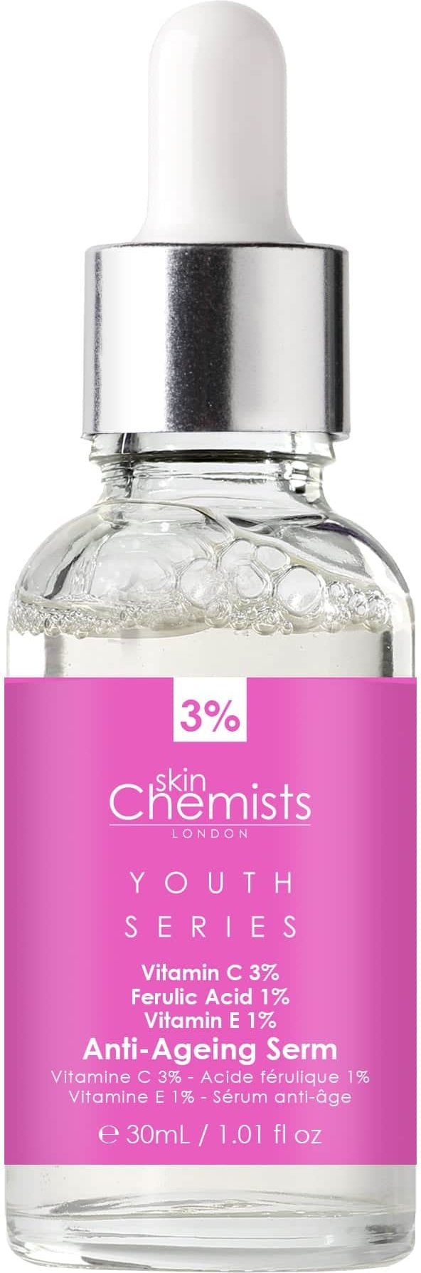 skinChemists Jugendserie Antifaltenserum Vitamin C 3%, Ferulasäure 1%, Vitamin E 1% 30ml