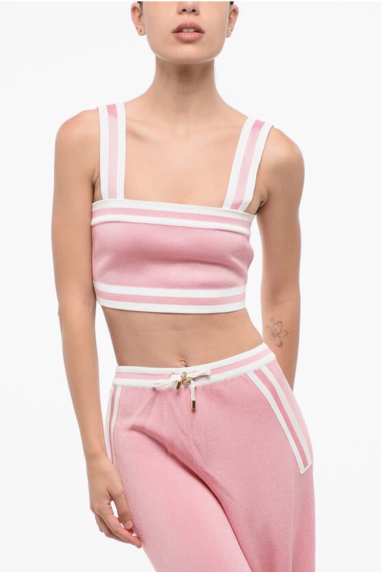 Gestricktes Crop-Top mit Reißverschluss in Pink